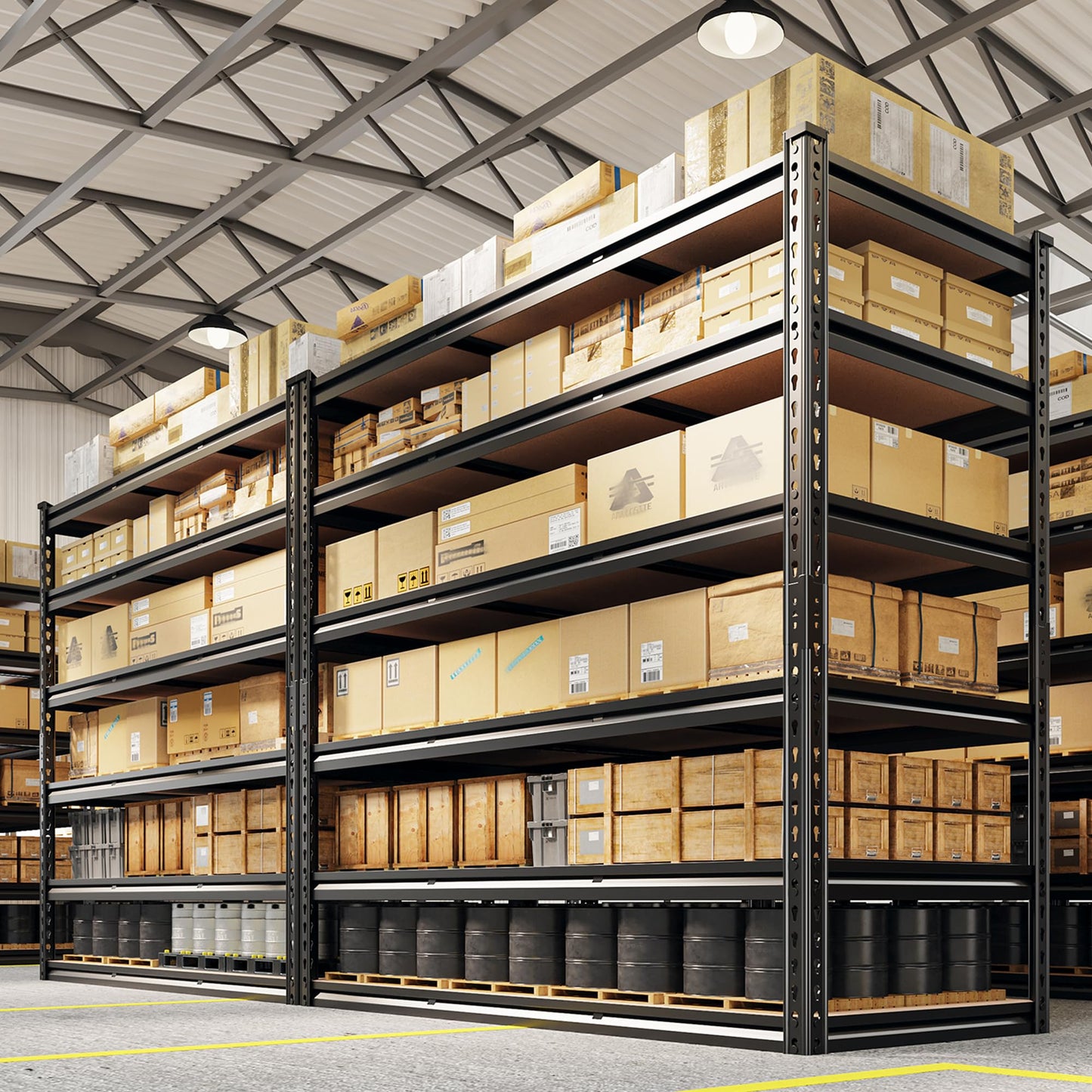REIBII 6-Tier Garage Shelving, 84" H Storage Shelves Load 3300LB, Adjustable Metal Shelving, Large-Capacity Garage Shelves for Basement, Warehouse, 48.2" W X 84" H X 24" D, Black