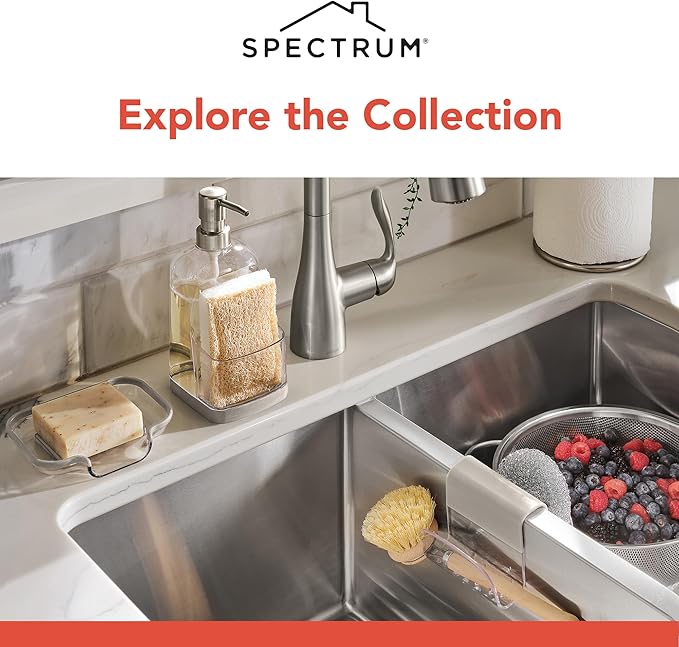 Spectrum Sink Saddle for Kitchen Sink Warm Gray Clear Sponge and Brush Holder