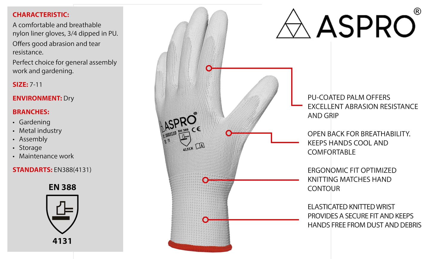 30 Pairs - Size XXL(11) - White Nylon PU coated work gloves for builders, gardeners, etc - By ASPRO (30 pairs, XX-LARGE (size 11))