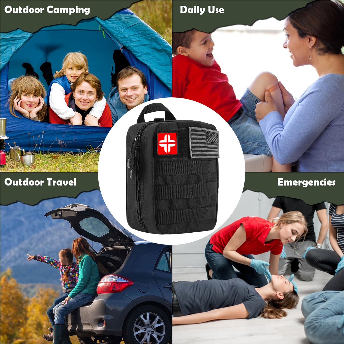 DLMD 320 PCS Survival Kits First Aid Kit, Gifts for Men Christmas Him Dad, Survival Gear and Equipment with Tactical Molle Pouch for Car Camping Hiking Outdoor Adventure Earthquake Home Office