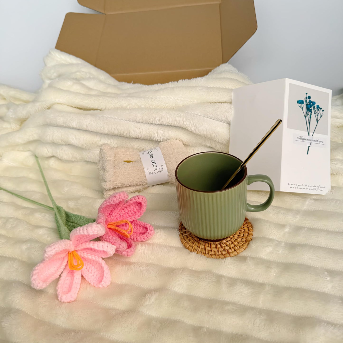 Self Care Gift Basket for Women – 8-Piece Thoughtful Present for Birthdays, Mother's Day, Graduation, Recovery, Mental Wellness, Knit Tulip Gift Throw Blanket,Self Love Box,Happy Birthday Gifts