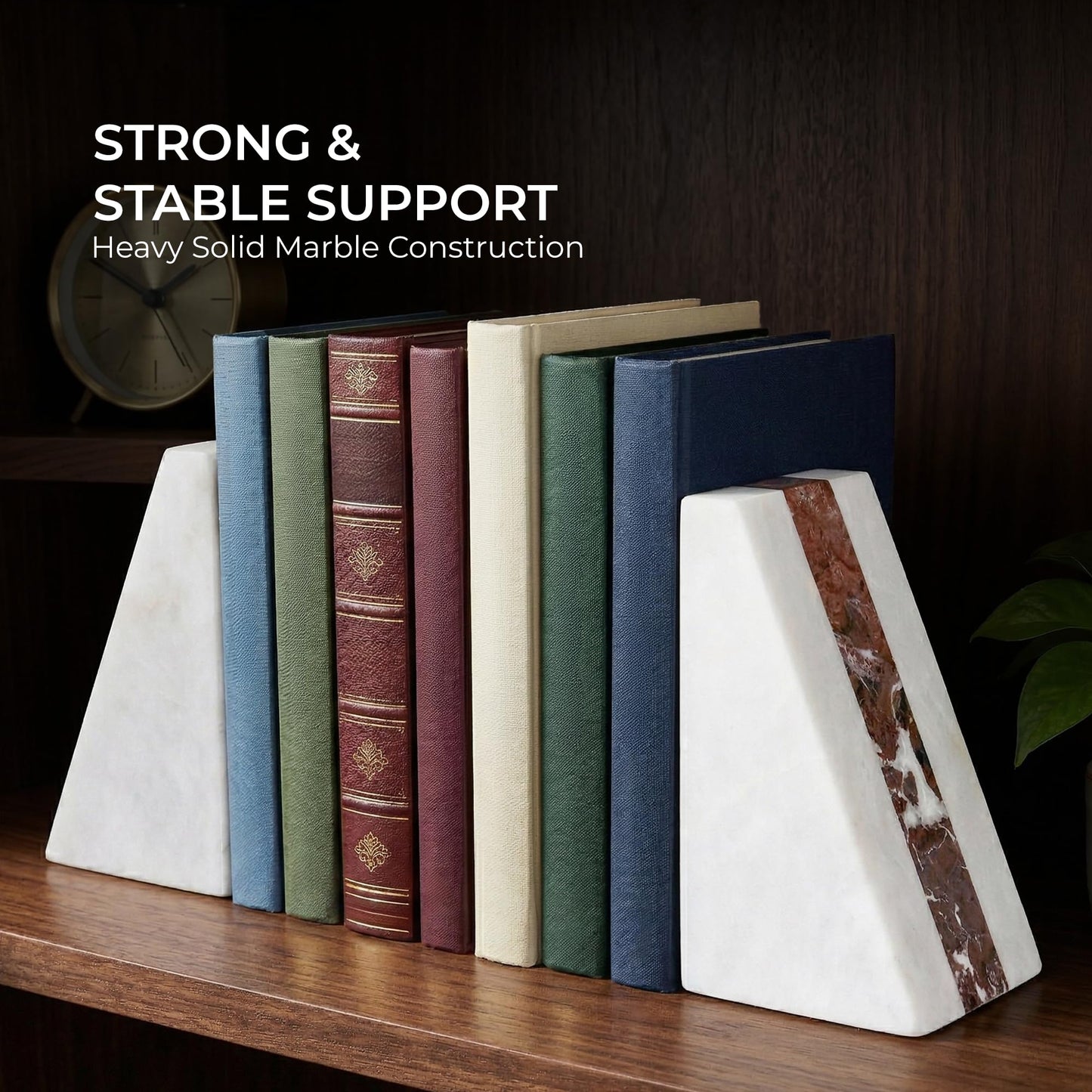 UrbanFocal White Marble Bookend 6" - Book Stoppers for Bookshelves - Modern Decorative Marble Bookends for Home and Office, White