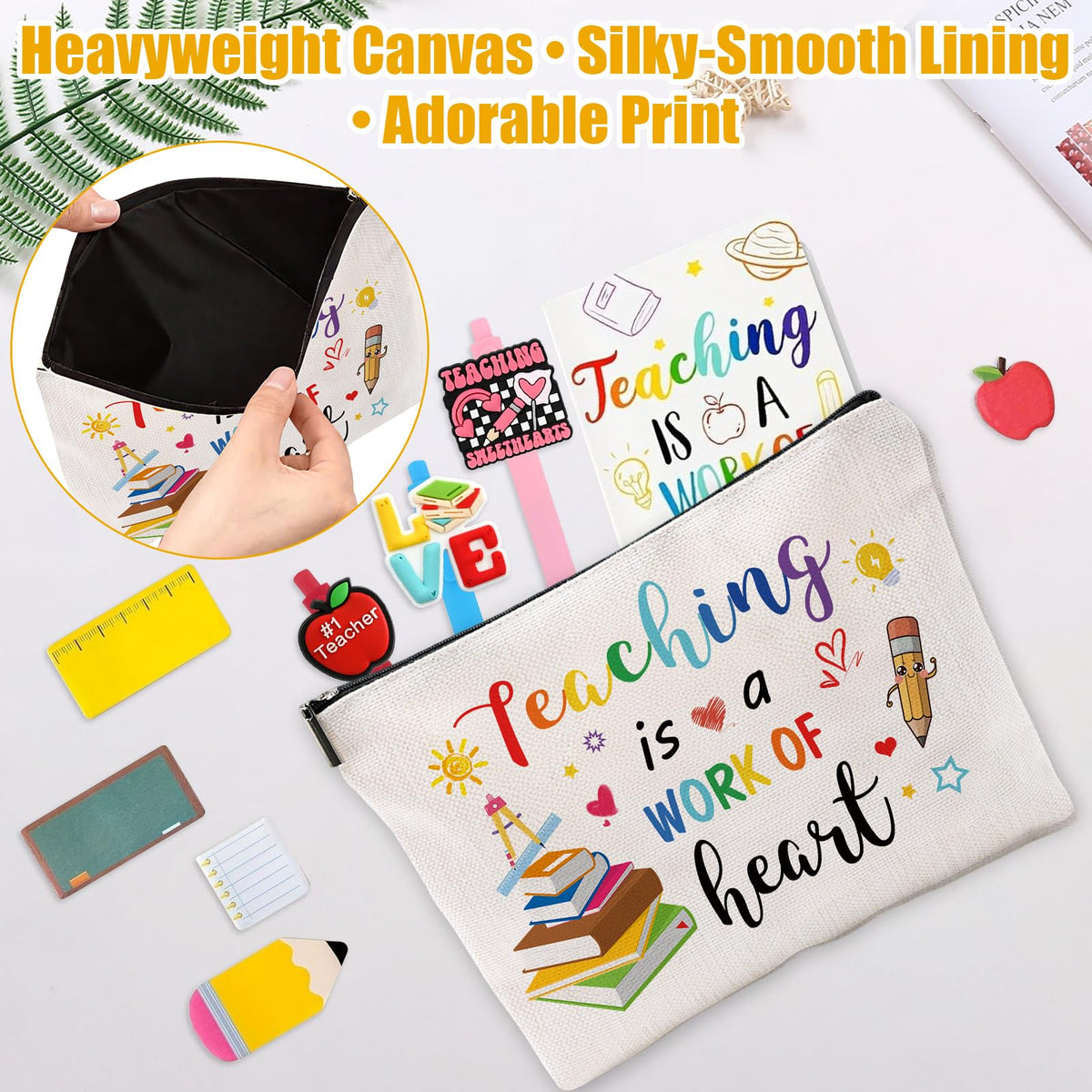 6 Pcs Teacher Appreciation Gifts Pens Sticky Notes A5 Spiral Notebooks Makeup Bag Pencil Pouch, Teacher Appreciation Day Gifts, Christmas Birthday Gifts School & Office Supplies for Teacher (Teacher)