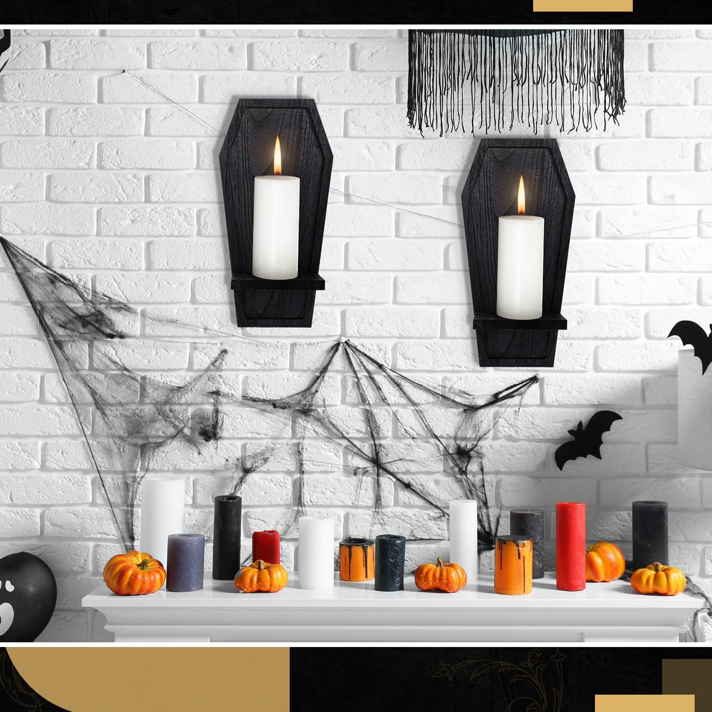 LemonRoad Set of 2 Gothic Wall Sconce Candle Holder Halloween Coffin Goth Decor Wall Mount Shelf Wooden Black Decorations for Bedroom Living Room Bathroom Home Dining Room Office Spooky Gifts