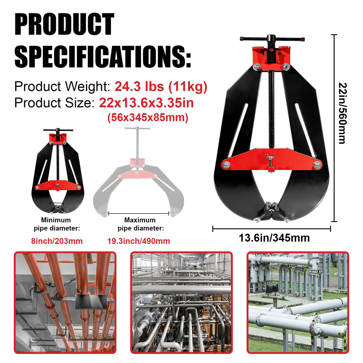 Alwalkee 8"-20" Heavy Duty Pipe Alignment Clamp, Professional Quick Release T-Handle for Welding & Fittin