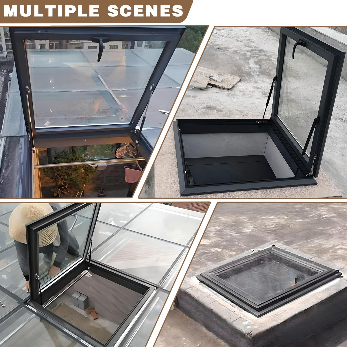 Skylight Roof Window, Tempered Glass Security Roof Hatch Cover, Flush Mount Roof Access Hatch, Attic Viewing Venting Door, Basement Lighting Well Window for Sun Room Garage (27.5 * 27.5in)