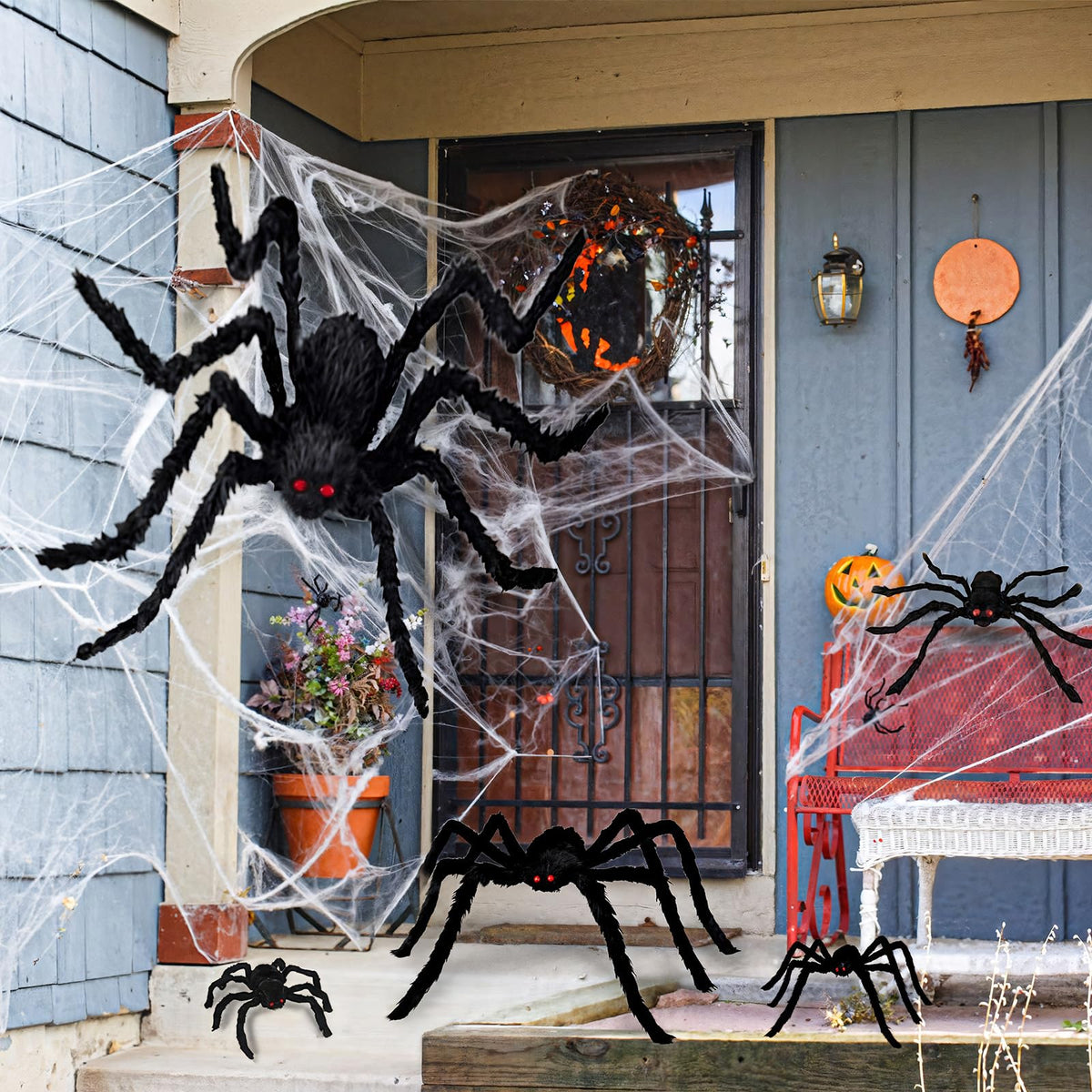 Giant Spider 6.6 Ft + 0.98 Ft*2, Halloween Decorations 78" Fake Halloween Decor Spiders Large, Furry Spiders for Outdoor Indoor Yard Home Costumes Party House Décor, 3 Pack