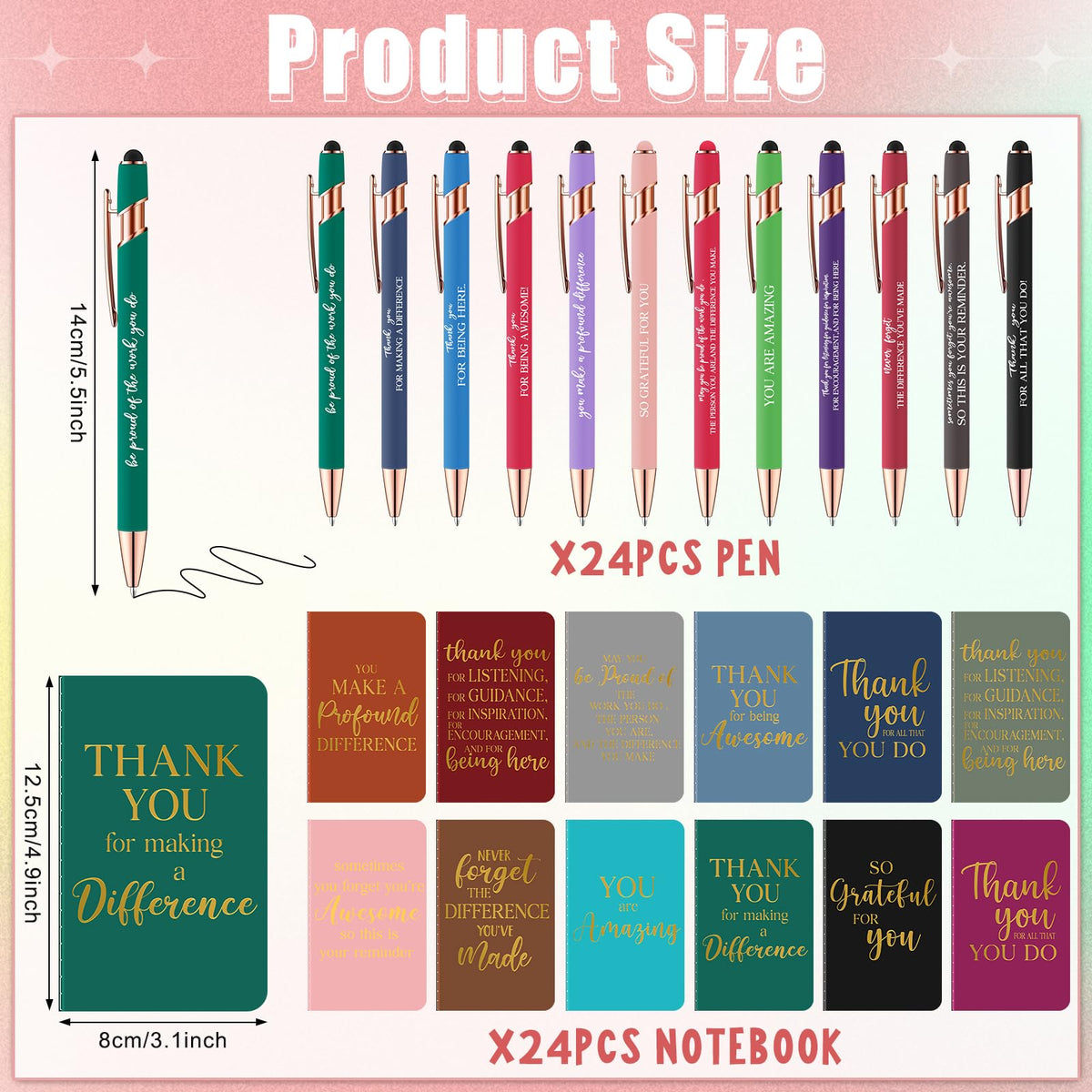 Ragnhild 48 Pcs Thank You Gifts Bulk Motivational Pens Inspirational Notepads, Mini Motivational Notebooks Gifts for Employee Teacher Staff Volunteer Coworker