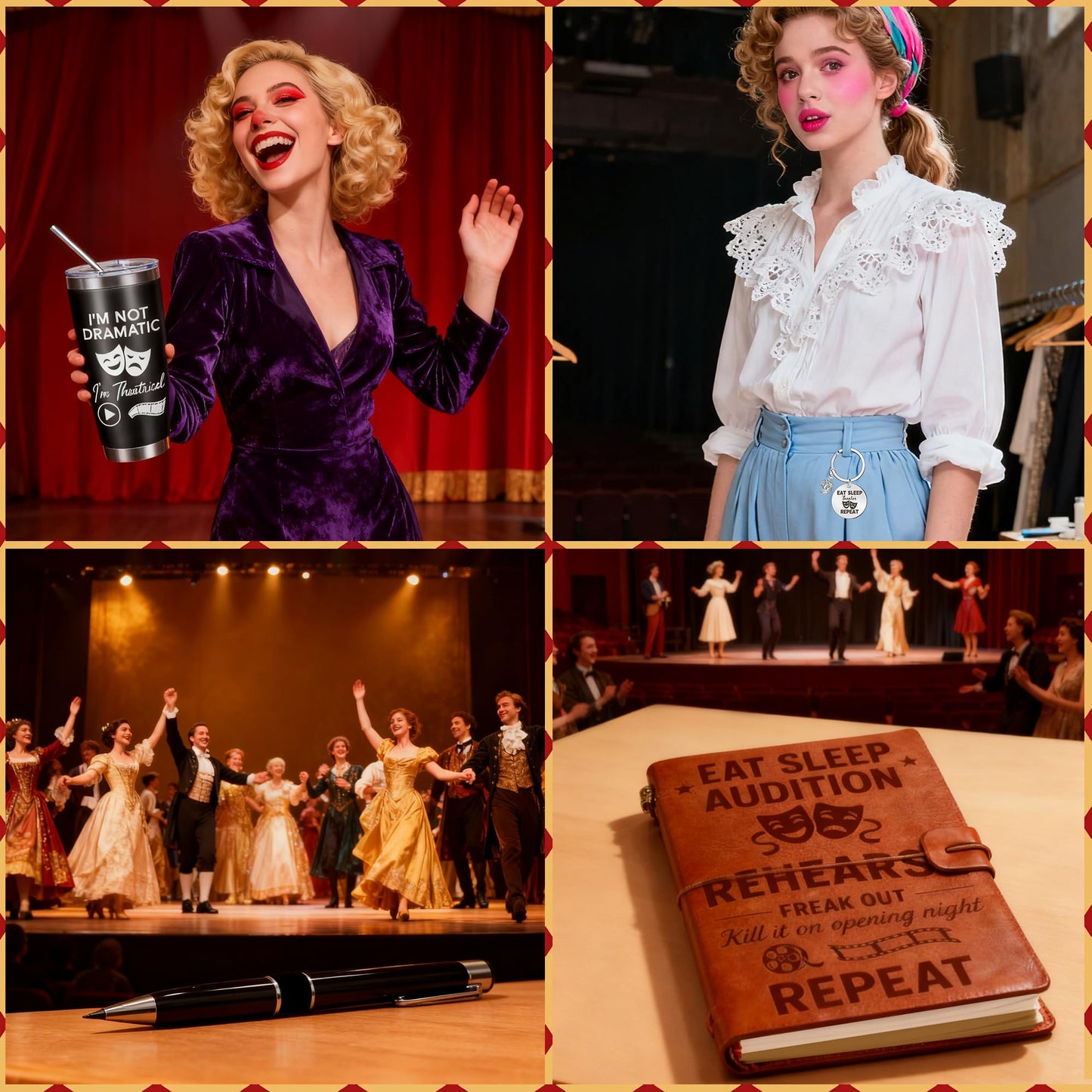 5 Pcs Theater Gifts Set - 20oz Tumblers, Leather Notebook, Pen, Socks, Keychain,Musical Actor Broadway Ideal for Theater Lovers, Drama Students, Performers, Directors,Gifts for Graduation, Birthday