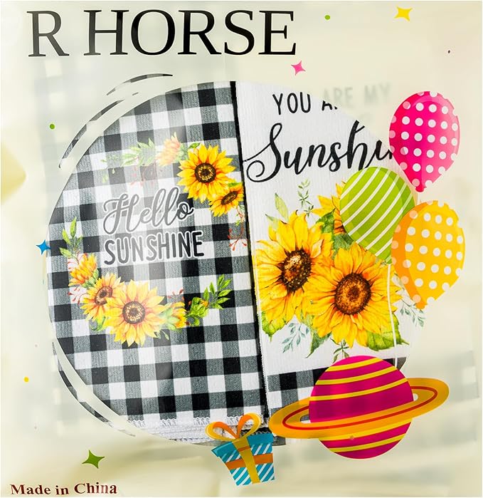 R HORSE 5Pcs Sunflower Kitchen Towels Decorative Set, Summer Flower Dishcloth