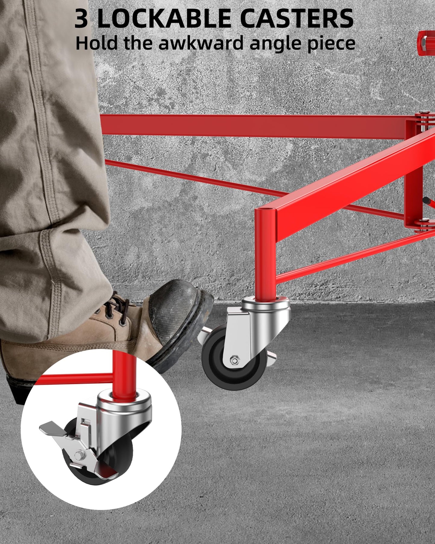 16 FT Heavy Duty Drywall Lift Hoist, 150 Lbs Capacity Adjustable Telescoping Panel Jack with 360° Swivel & Locking Wheels for Ceiling & Wall Installation