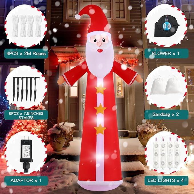 12FT Christmas Inflatables, Giant Santa Christmas Inflatable Outdoor Decoration, Christmas Outdoor Inflatables with Built-in LEDs, Christmas Blow Up Yard Decorations for Party Holiday Lawn