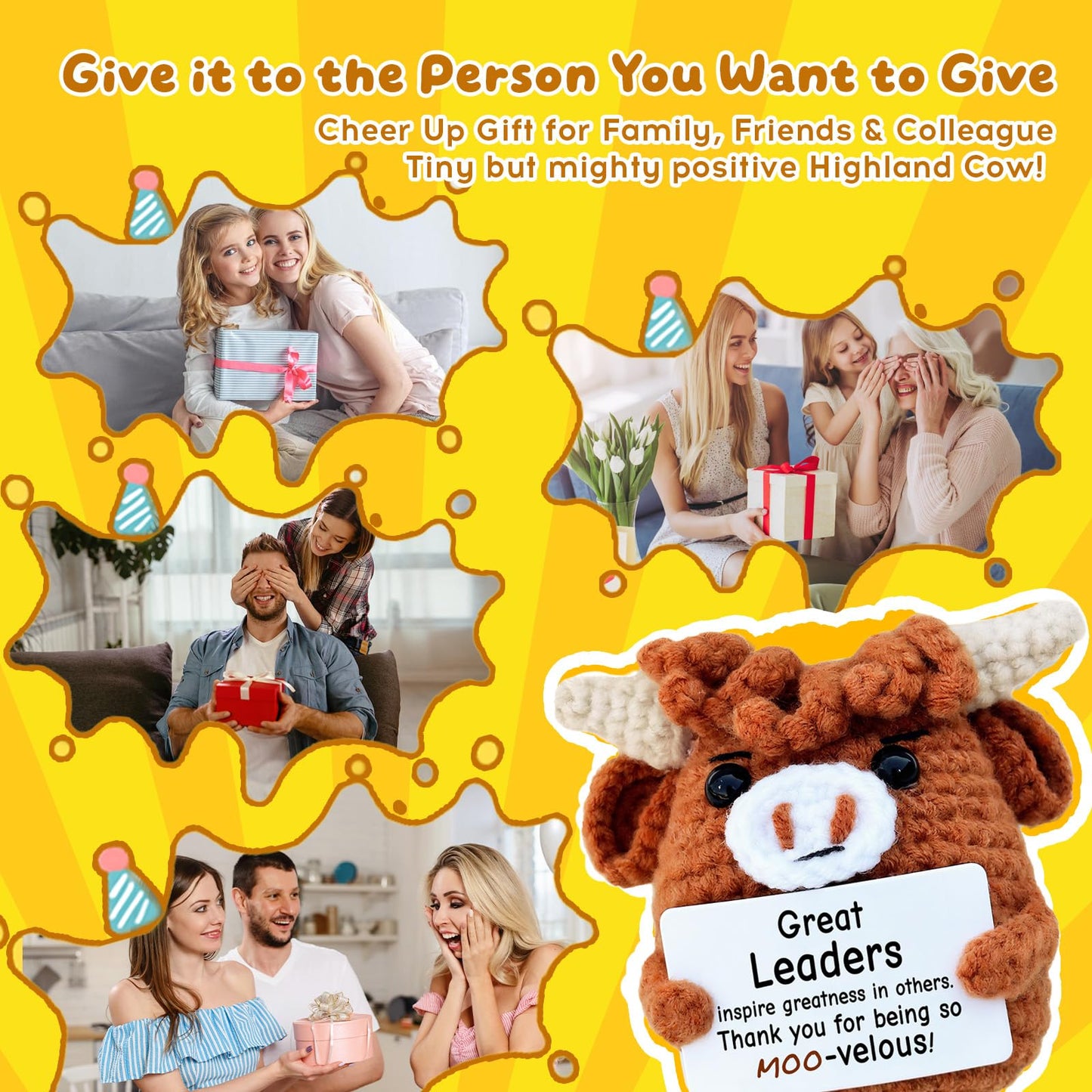 Roqei Handmade Crochet Highland Cow Boss Gift - Motivational Thank You Gift for Men & Women Managers Supervisors | Cute Office Desk Decor for Bosses Day, Birthday, Promotion, Christmas Appreciation
