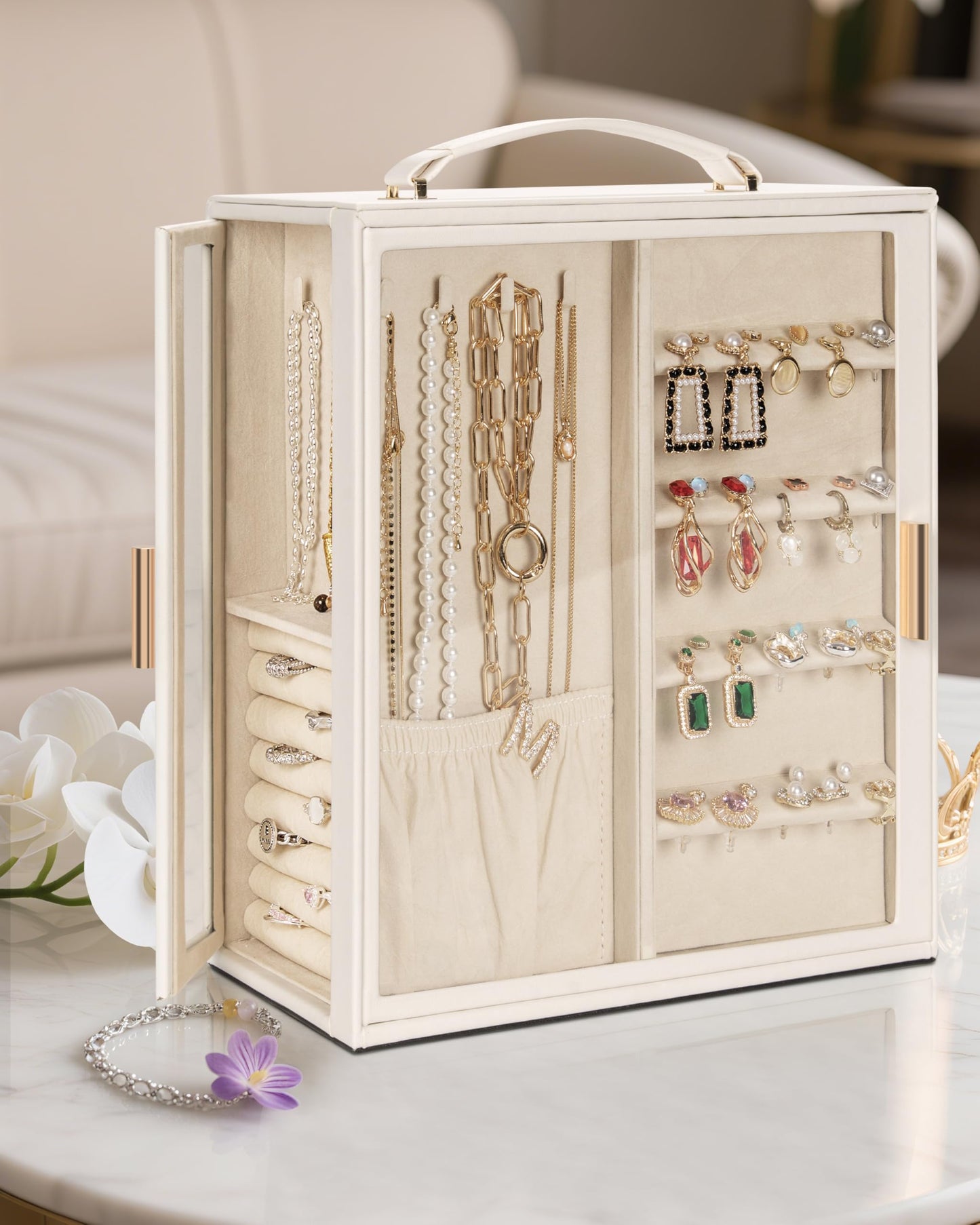 TORIBIO Large Jewelry Box for Women Girls,Big Leather Jewelry Organizer for Necklaces Rings Earrings Gift Bracelets Storage with Drawer,Great Gift for Her