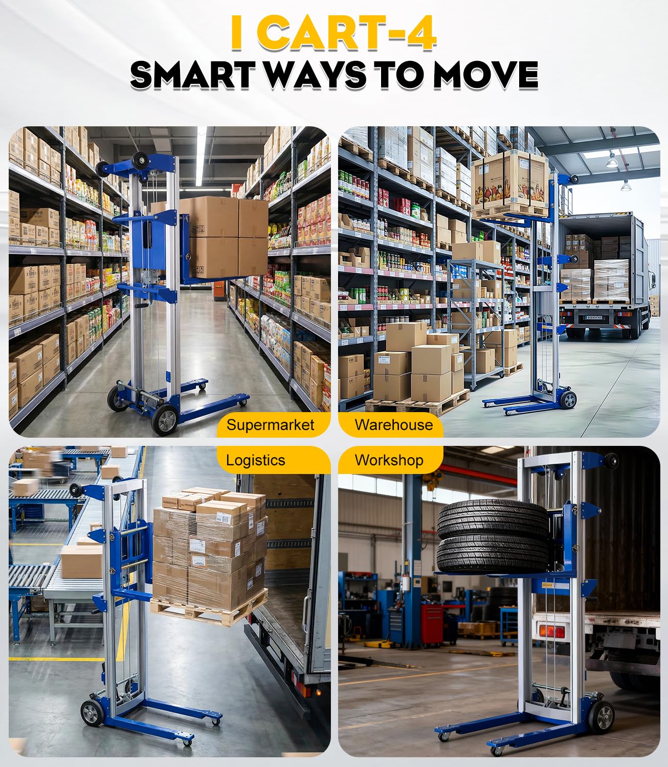 Material Lift Winch Stacker 440 lbs 122" Lift Height, Adjustable Straddle Hand Winch Lift Truck, Material Lifts for Warehouse Factory Library Logistics