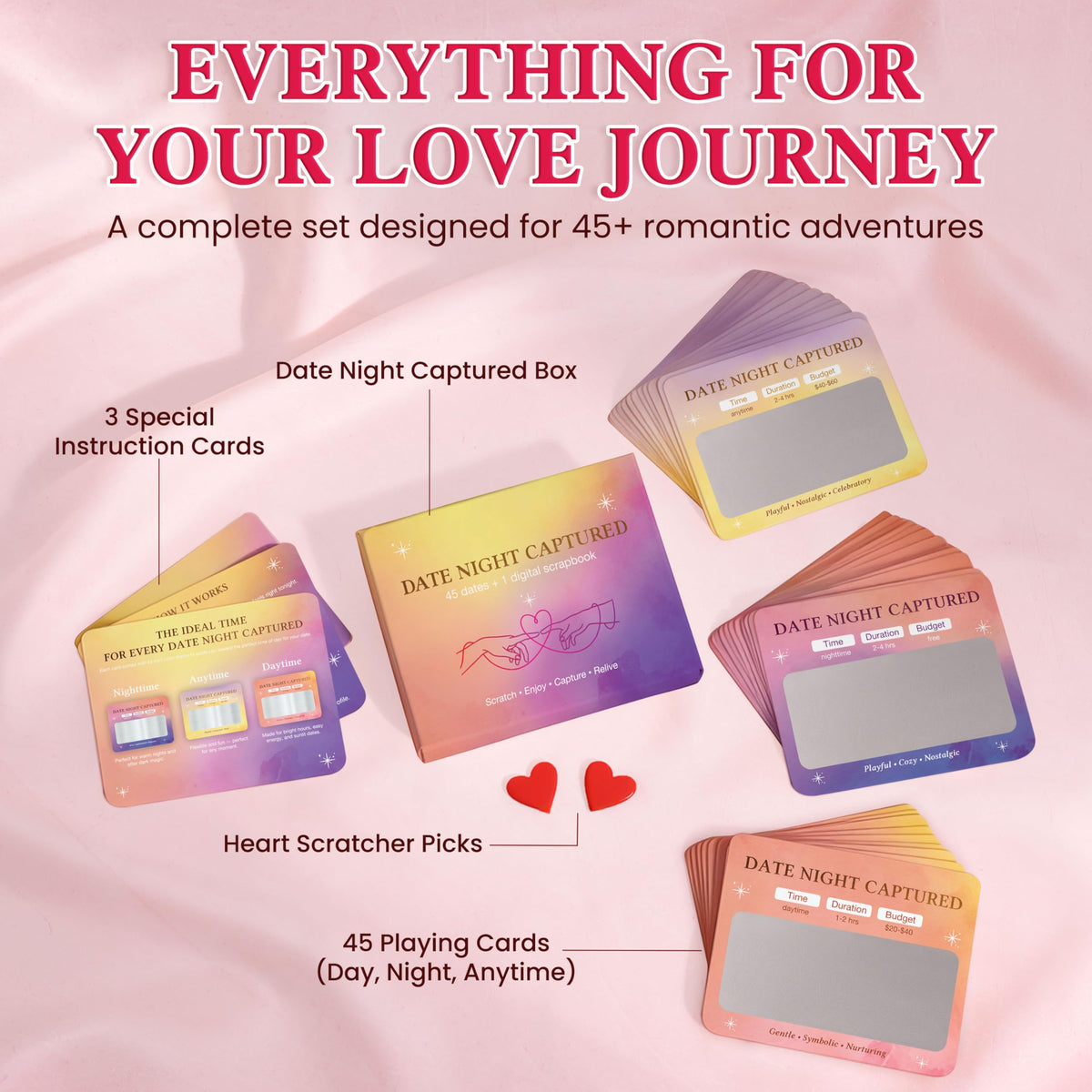 ARVEXO 45 Fun and Romantic Scratch Off Date Night Ideas for Him Her - Date Night Captured 45 Scratch Off Cards For Couples With Digital Scrapbook - Anniversary Wedding Gifts For Men Women Husband Wife
