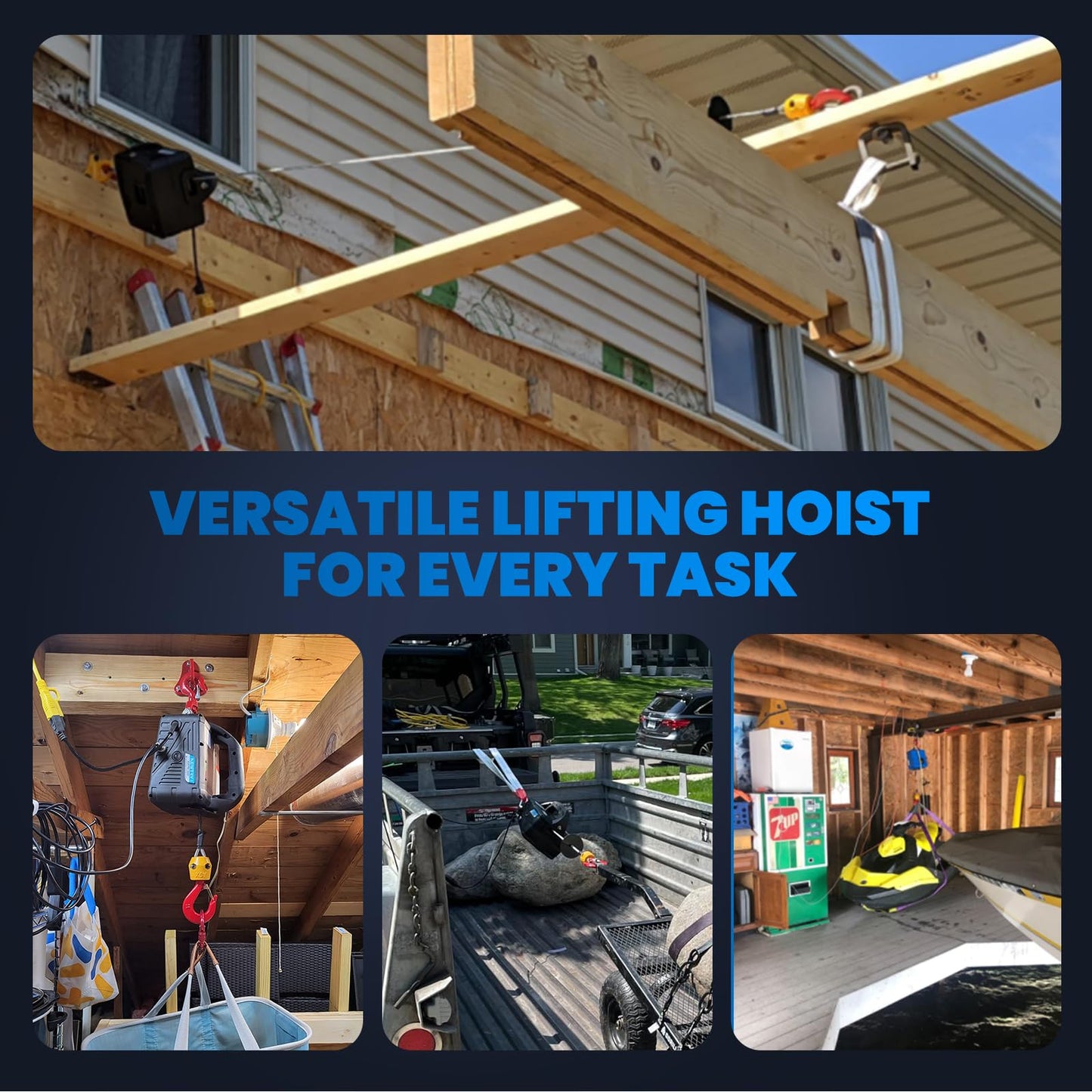 NEWTRY 3 in 1 Electric Hoist Winch 1,100lb Wireless Remote Control, Cable Remote Control, 110/120 Volt Portable Power Electric Hoist, Vertically & Horizontally, Lift 16ft/min