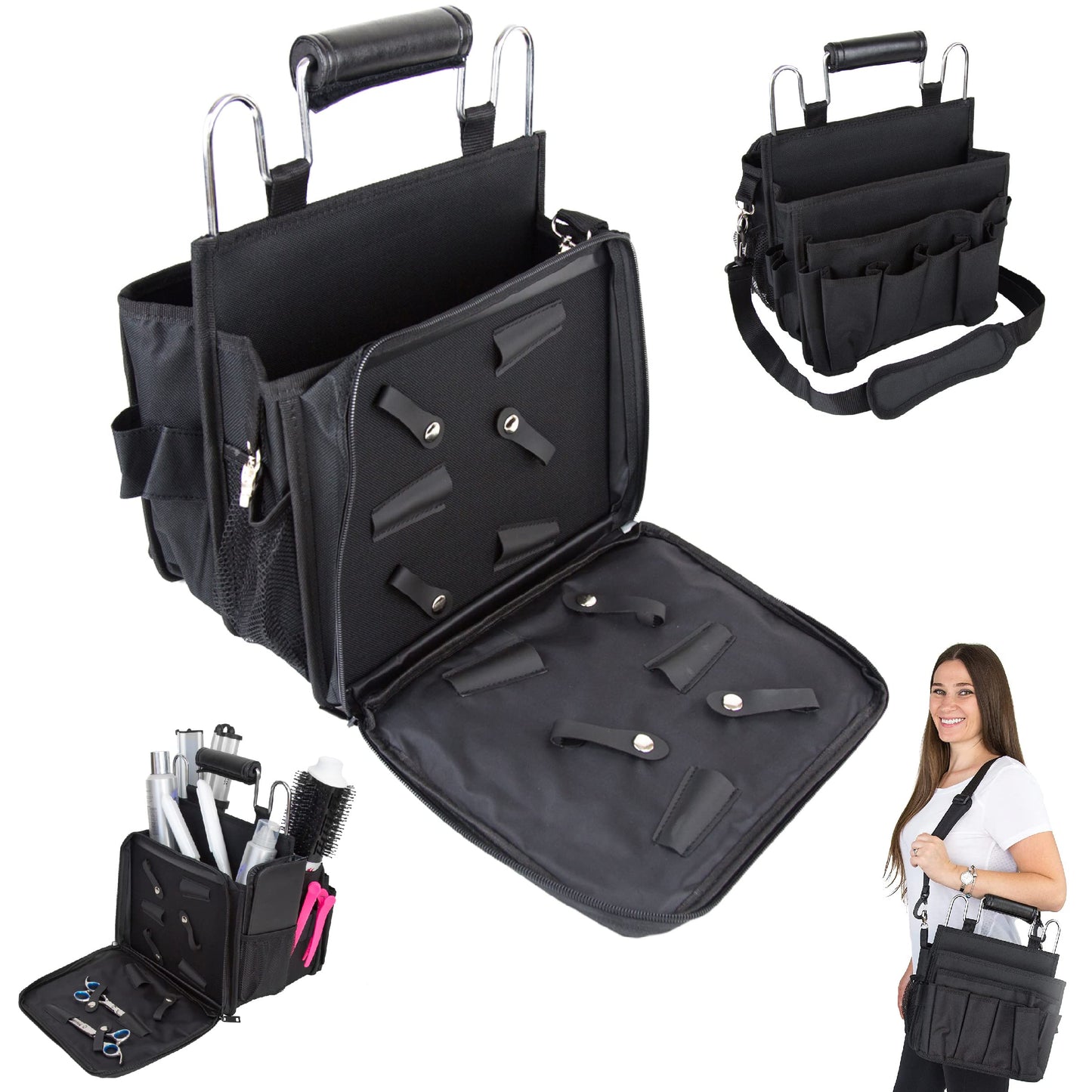 Salon Supply Co Open Hair Stylist Case – Sturdy Metal Frame Hairdresser Bag – Cosmetology Organizer for Hair Stylists – Hair Styling Tool Bag and Storage Organizer