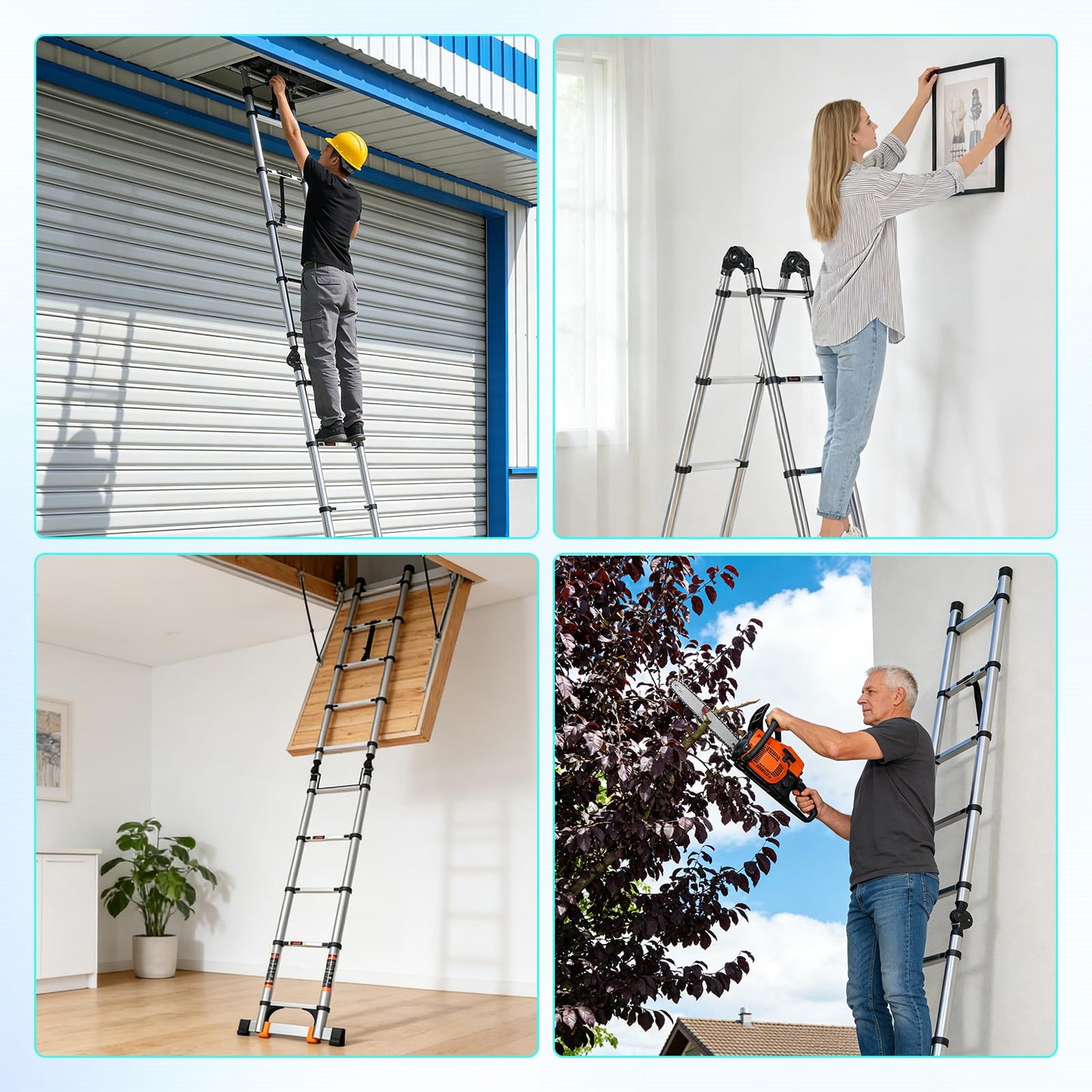 Telescoping Ladder 12.5 FT A Frame, Extension Ladder with Balance Bar Heavy Duty 330 lbs Max Capacity for RV or Outdoor Work