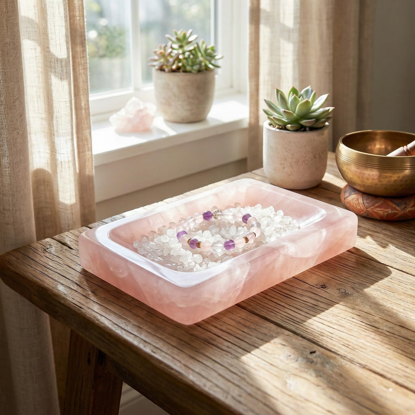Lierlava Small Rose Quartz Soap Dish & Ring Holder - 4.3" Natural Pink Crystal Jewelry Tray - Mini Stone Decorative Dish for Bathroom Vanity & Nightstand