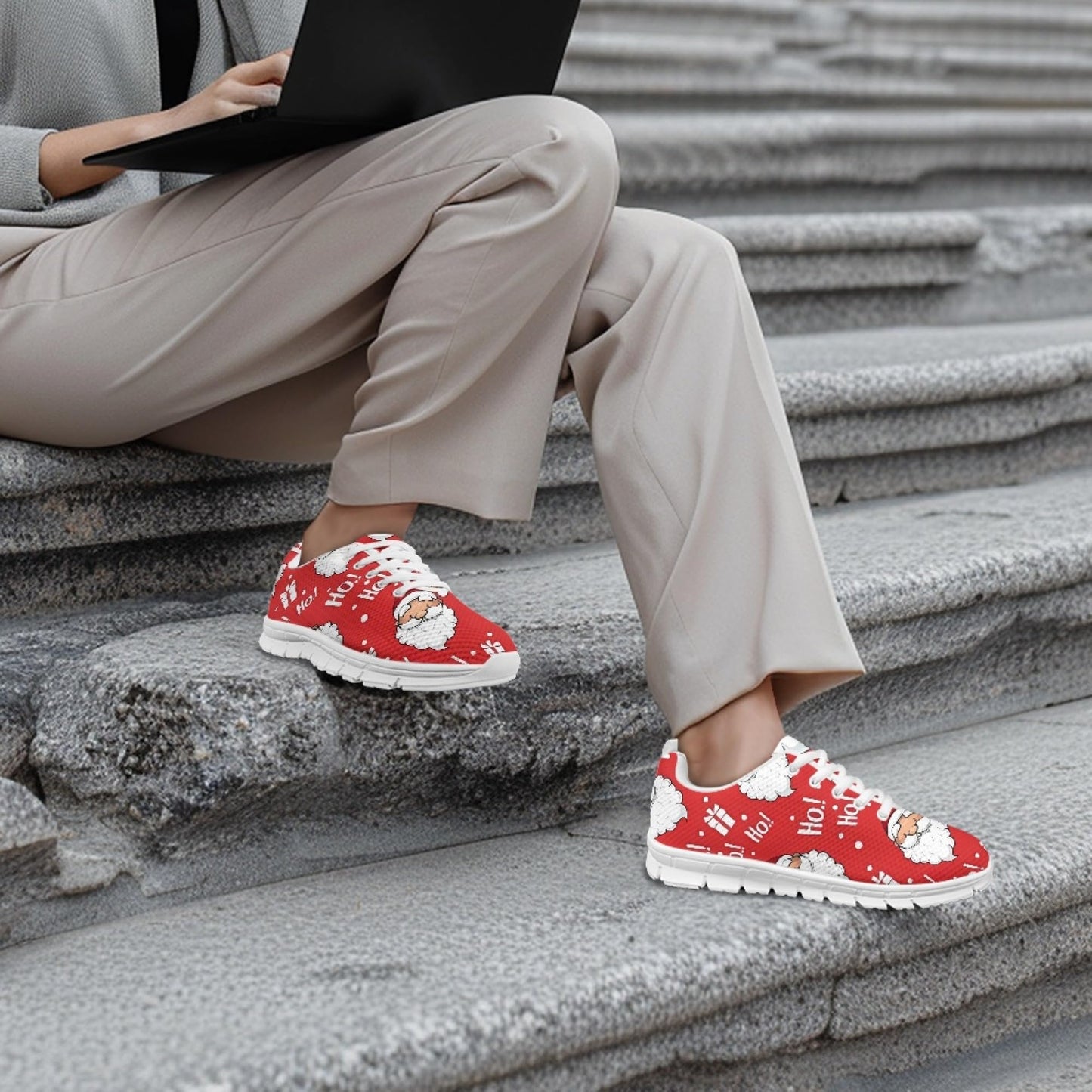 Jeiento Women's Running Shoes Casual Breathable Athletic Tennis Sneakers Christmas Hat Snowman,Red