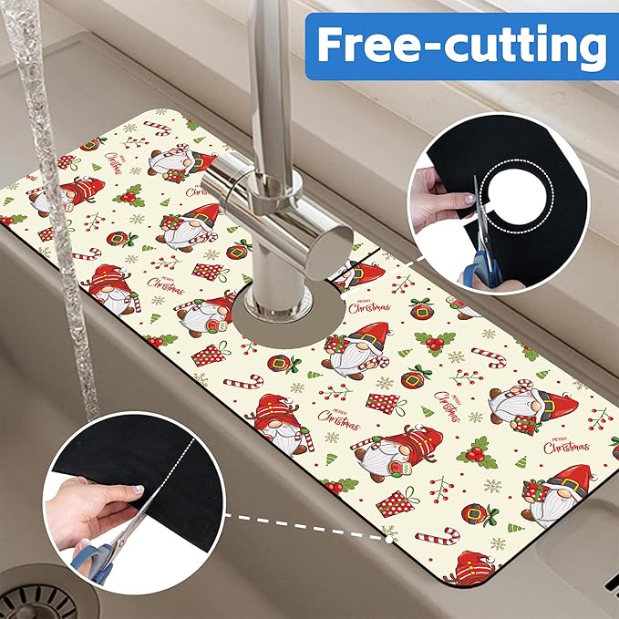 Christmas Santa Claus Kitchen Sink Splash Guard Mat Absorbent Fast Drying Mat