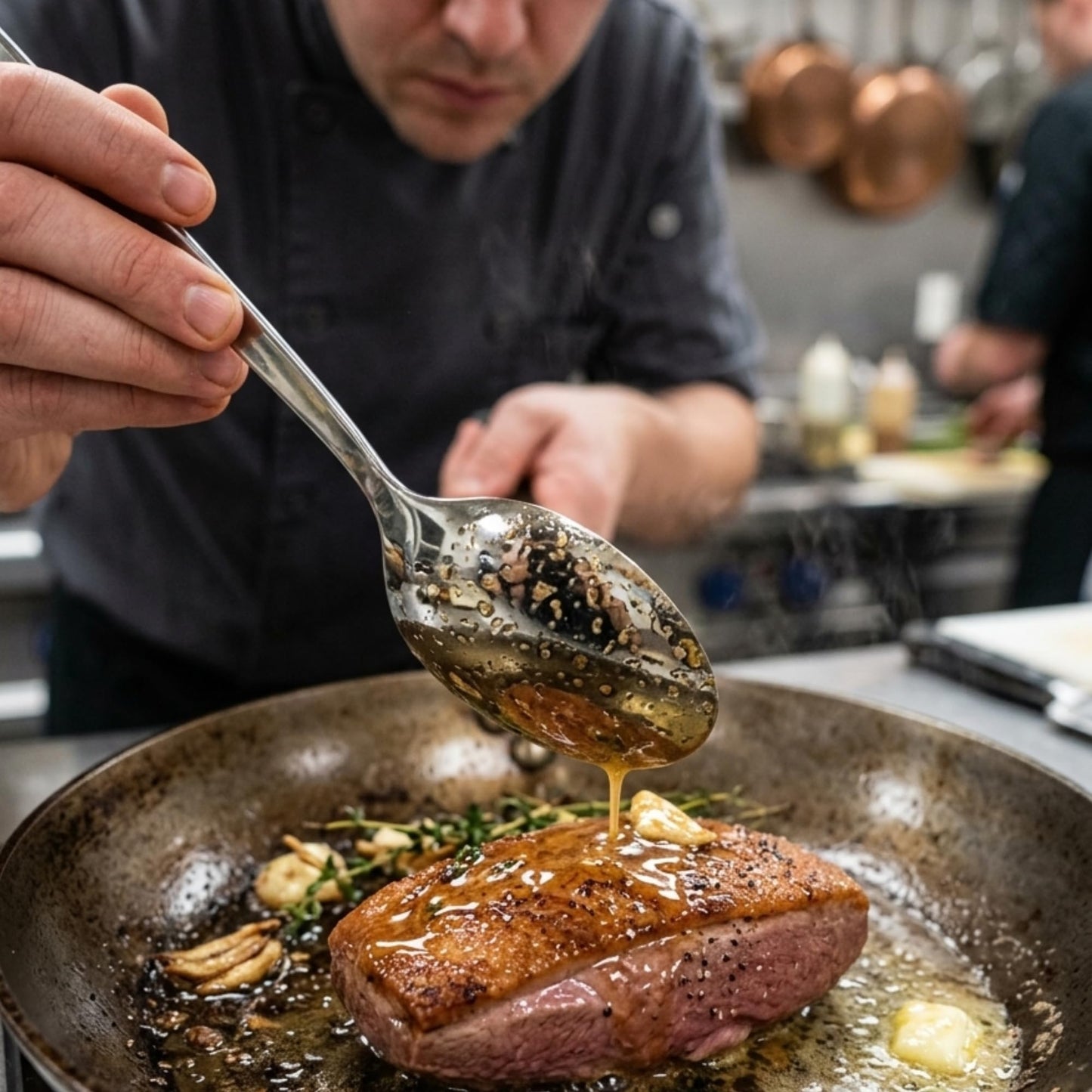 F&F Chef Kunz Spoon | Silver Stainless Steel 2 Tbsp Basting Spoon, 9 Inch Solid Sauce Spoons, Big Serving Spoons Stainless Steel, Plating & Quenelle & Cooking
