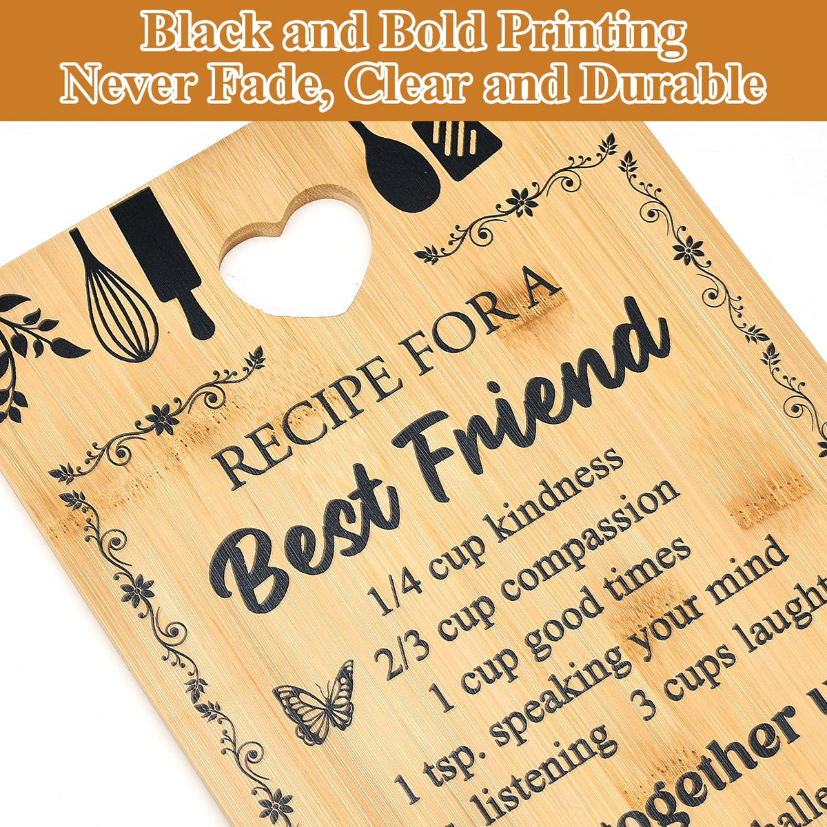Friend Kitchen Gift Bamboo Cutting Board Decorative Unique Birthday Present Xmas Charcuterie Boards for Friends Christmas Wooden Cheese Board Thanksgiving Friendship Gifts Chopping Board