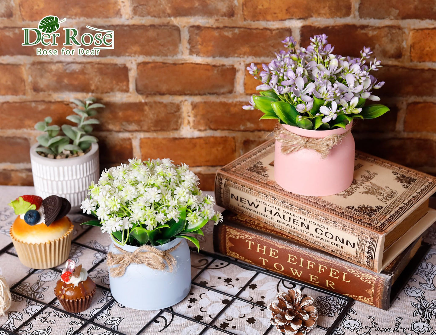 Der Rose 4 Pack Fake Flowers Artificial Plants Indoor for Home Kitchen Office Dining Centerpiece Table Decorations