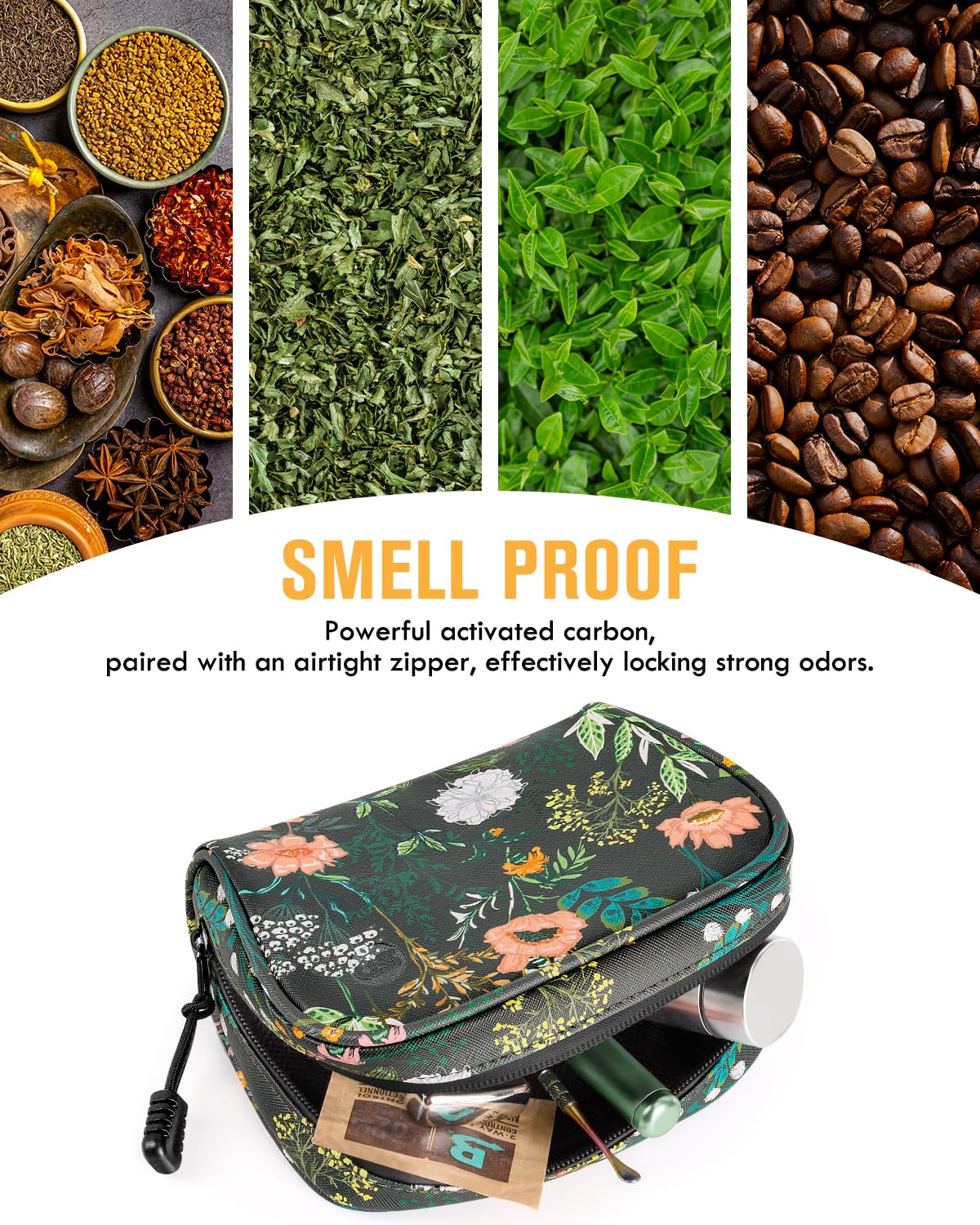 SafeDelux Smell Proof Bag, 6.7"x4.7" Smell Proof Container with Activated Carbon Fiber Liner, Odorless Airtight Travel Organizer & Stylish Gifts for Women (Green-2)