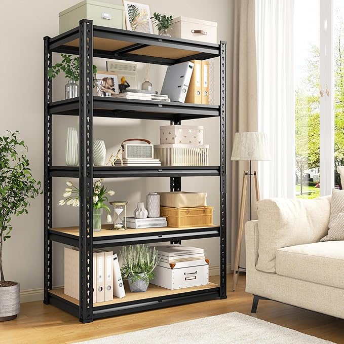 5 Tier Garage Shelving 2020LBS Storage Shelves,Adjustable Heavy Duty Metal Shelving Unit Utility Rack for Garage,Kitchen Pantry Shelf for Warehouse,Closet,Commercial,28" W x 12" D x 59.8" H,Black