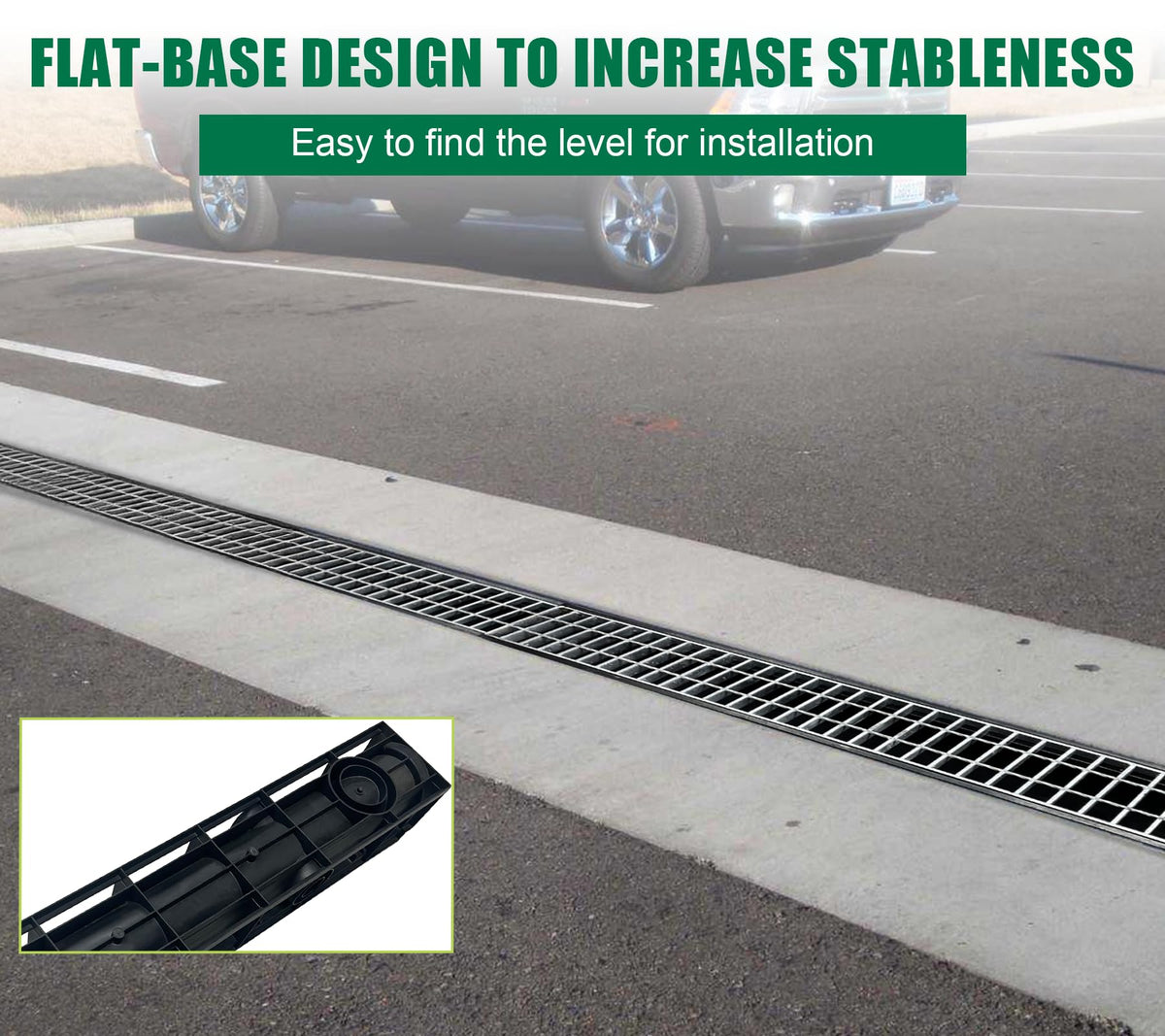 Natotela Channel Drain with Galvanized Steel Grates-39.4Lx6.1Wx5.5H in. Deep Profile Trench Drain System for Driveway,3 Pack Total Length 118.2in,Heavy Duty Trench Drain for Garage,Parking Lot