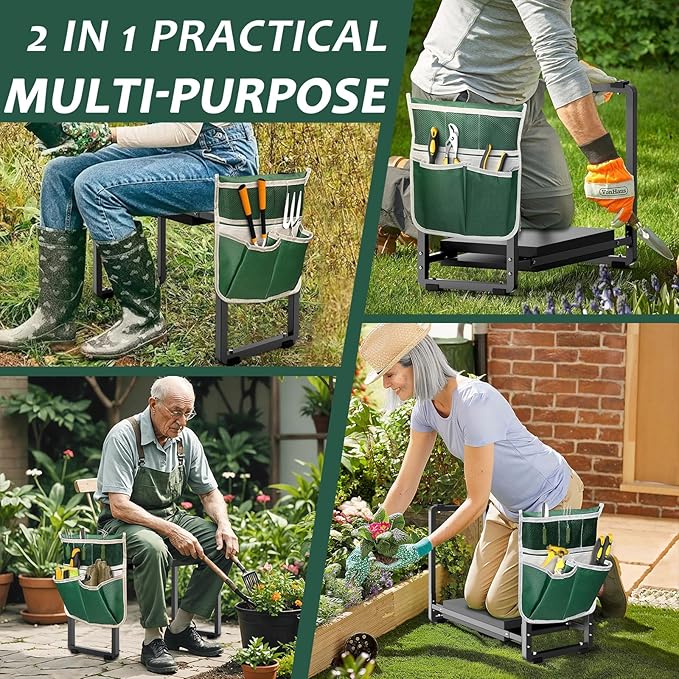 FLINTER Garden Kneeler and Seat, 10.2" Wider Heavy Duty Thick Gardening Bench for Kneeling and Seat - Multifunctional Kneeler Bench, Gardening Gifts for Women, Seniors Grandparents, Black
