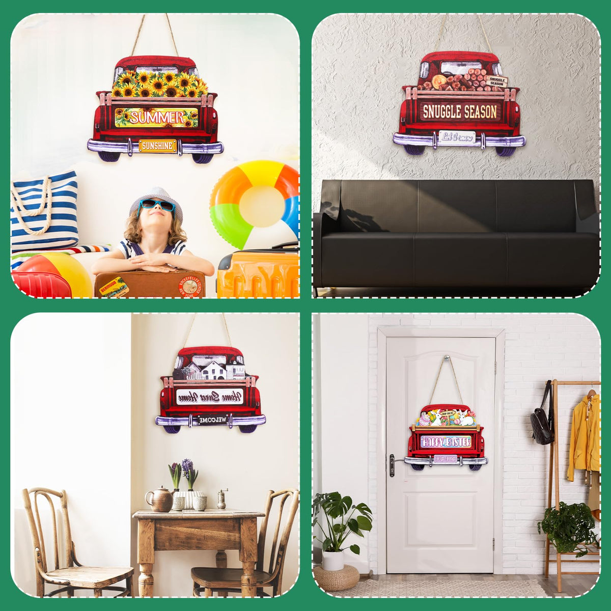 Suzile 43 Pcs Interchangeable Welcome Sign for Front Door Fall Wooden Hanging Decor with 42 Interchangeable Seasonal Sign Thanksgiving Maple Leaves Turkey Decor for Door(Red)