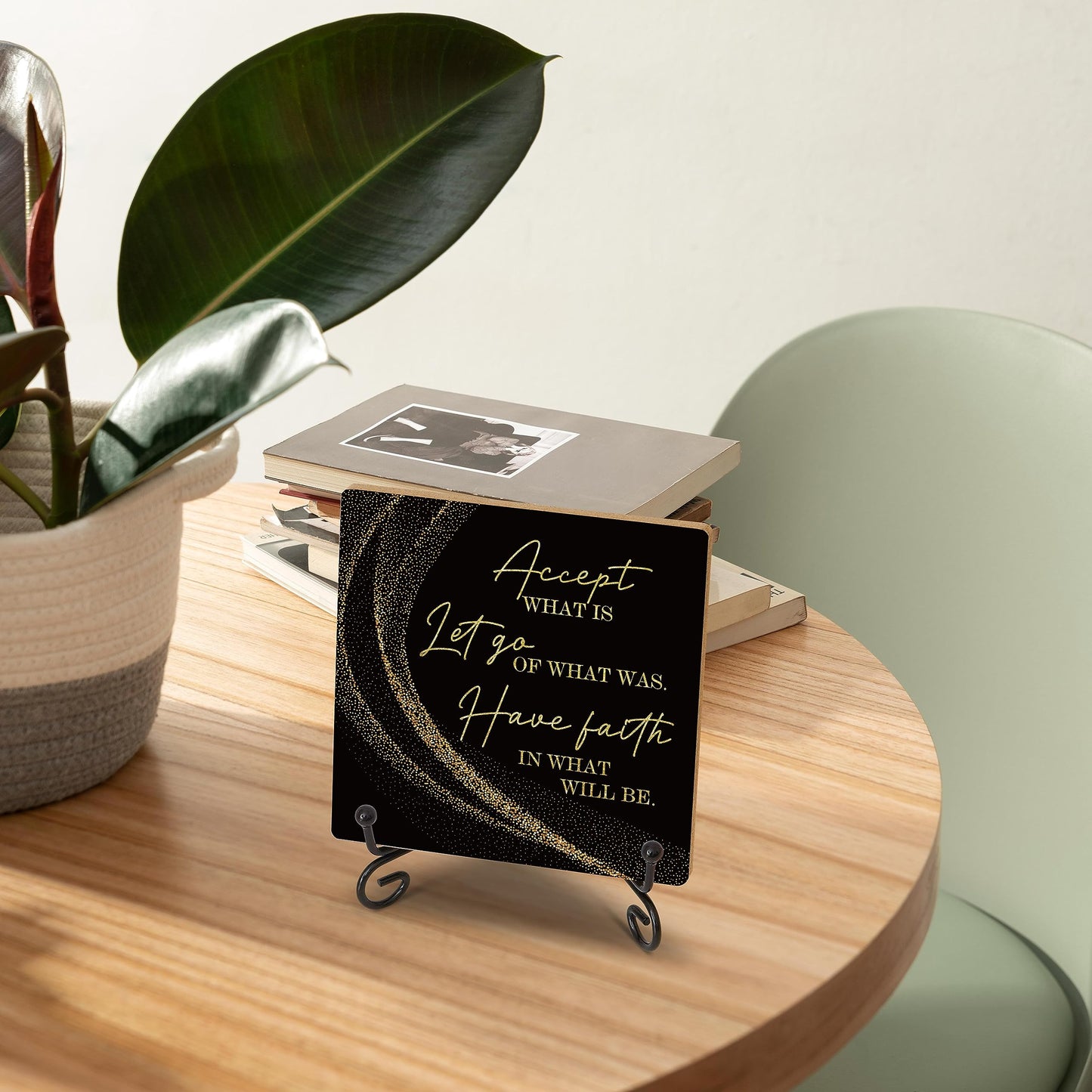 Inspirational Quotes Wood Plaque with Stand - Idea Gifts for Women Men - Black Gold Wooden Decor for Home Office Living Room Shelf Table Decoration (10)