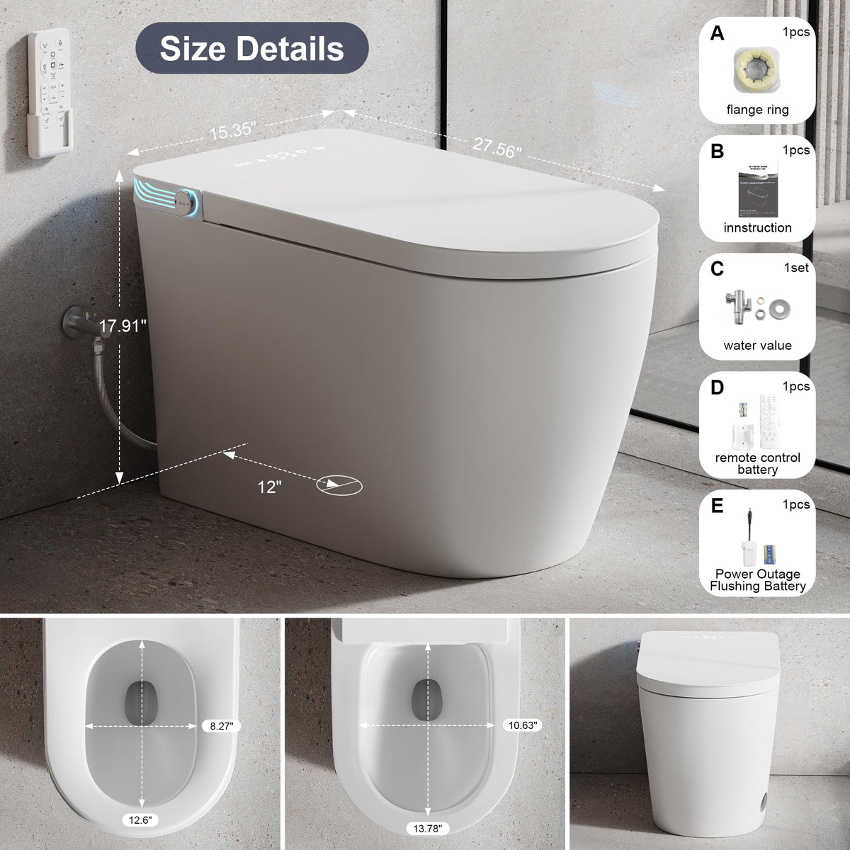 Smart Toilet with Bidet Built in, Elongated Toilet with Heated Seat, Dryer, Auto-Lift Lid, Soft Close, Electric Tankless Toilets for Bathroom with Auto Flush 1 GPF, MAP 1000g