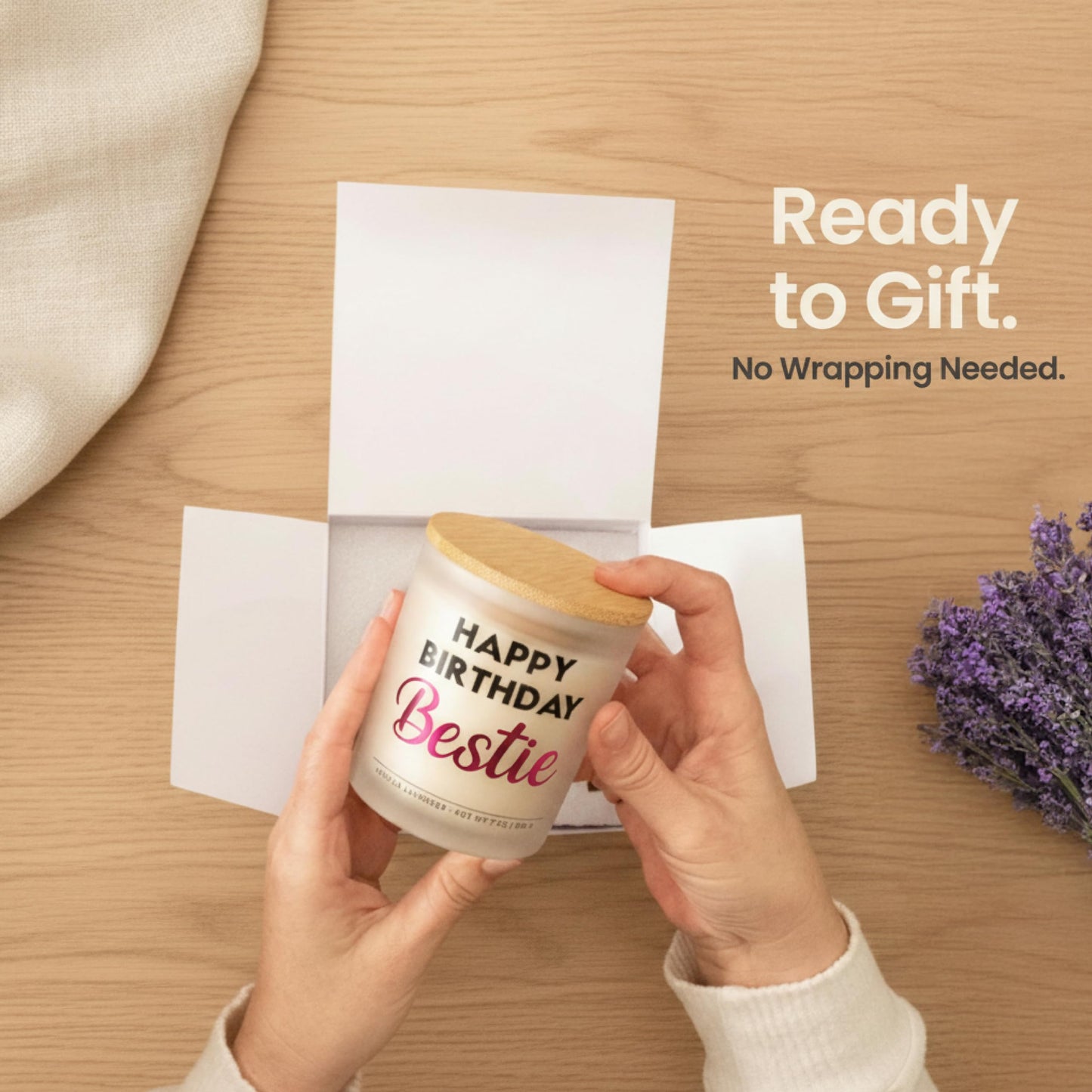 Wick and Wit Bestie Birthday Gifts for Women - Happy Birthday Bestie Gifts for Women Friend Friendship Soy Candle Gift Set for BFF Sister Coworker Vanilla Lavender Candle Ready to Gift Box