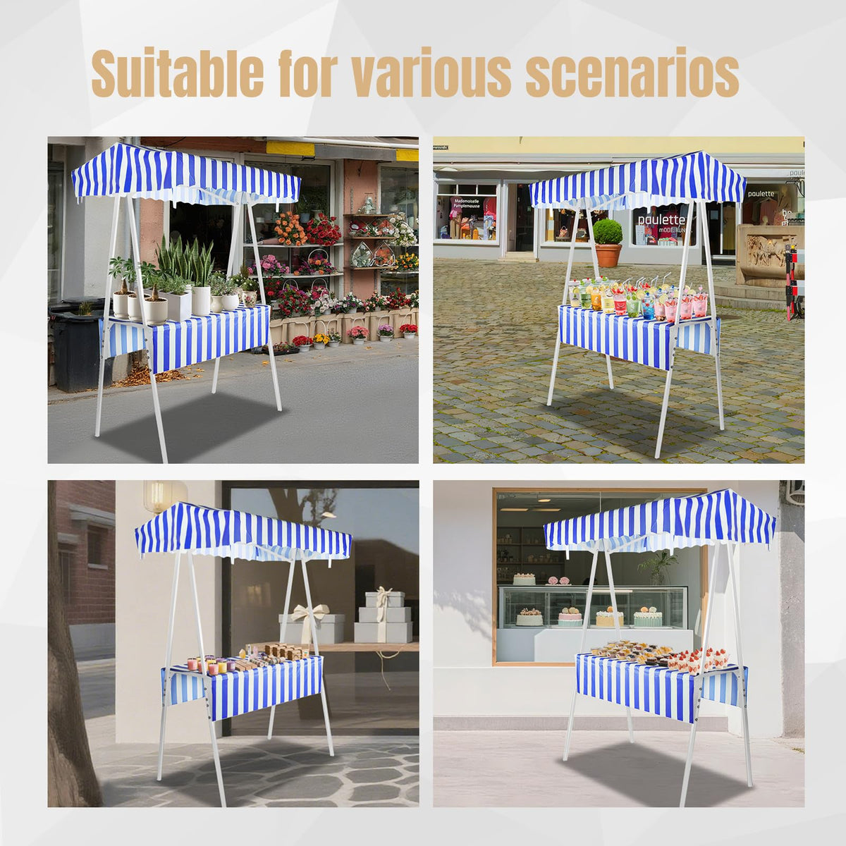 WEWLINE White Portable Display Stand for Party Decor, Birthday, Wedding, Celebrations, Commercial Events, Foldable Vendor Stall, Metal Drink & Gift Holder with Waterproof Canopy, Indoor and Outdoor