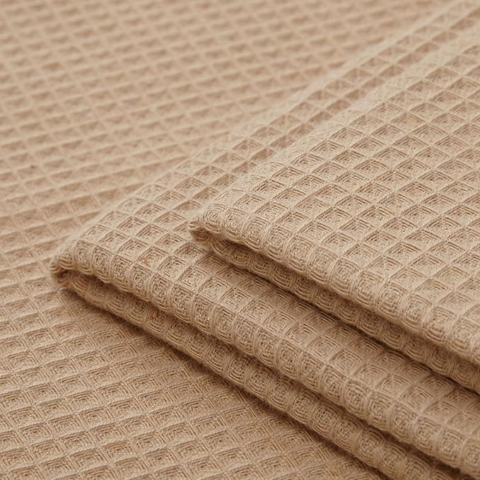 Encasa XO Kitchen Dish Towels Set | Beige | Waffle Weave and Flat Hand Tea