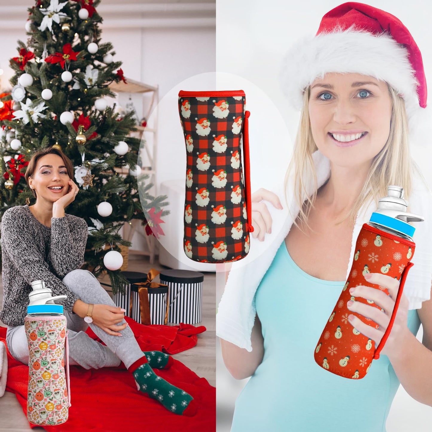 SLEILIN 22oz Christmas Sleeve Compatible With Cirkul Water Bottle for Plastic And Stainless Steel Bottles 22oz Neoprene Sweat-Wicking Material Insulated Cover Designed With Handles (Santa Claus)