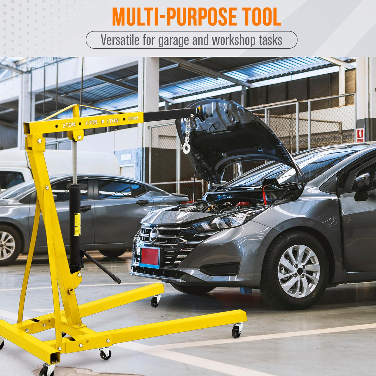 4400 Lbs Folding Hydraulic Engine Hoist, 2 Ton Portable Cherry Picker with 6 Wheels & Telescopic Boom, Foldable Engine Shop Crane Lift for Home Garage, Workshop, Warehouse, Yellow, Heavy-Duty