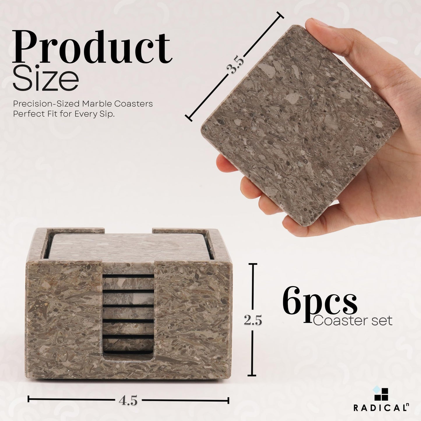 Radicaln Marble Coasters Set of 6 Handmade 3.5" Inch Oceanic Coasters for Drinks, Stylish Square Coaster Set with Holder for Coffee Tables