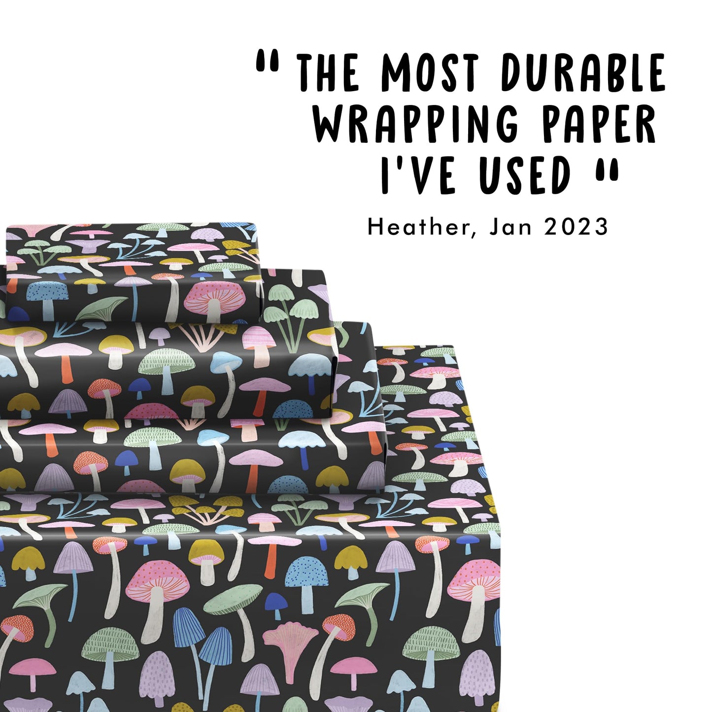 CENTRAL 23 Mushroom Wrapping Paper - 6 Sheets Of Birthday Gift Wrap For Women - Bright Mushrooms On Black Background - Halloween - Comes With Stickers - Recyclable
