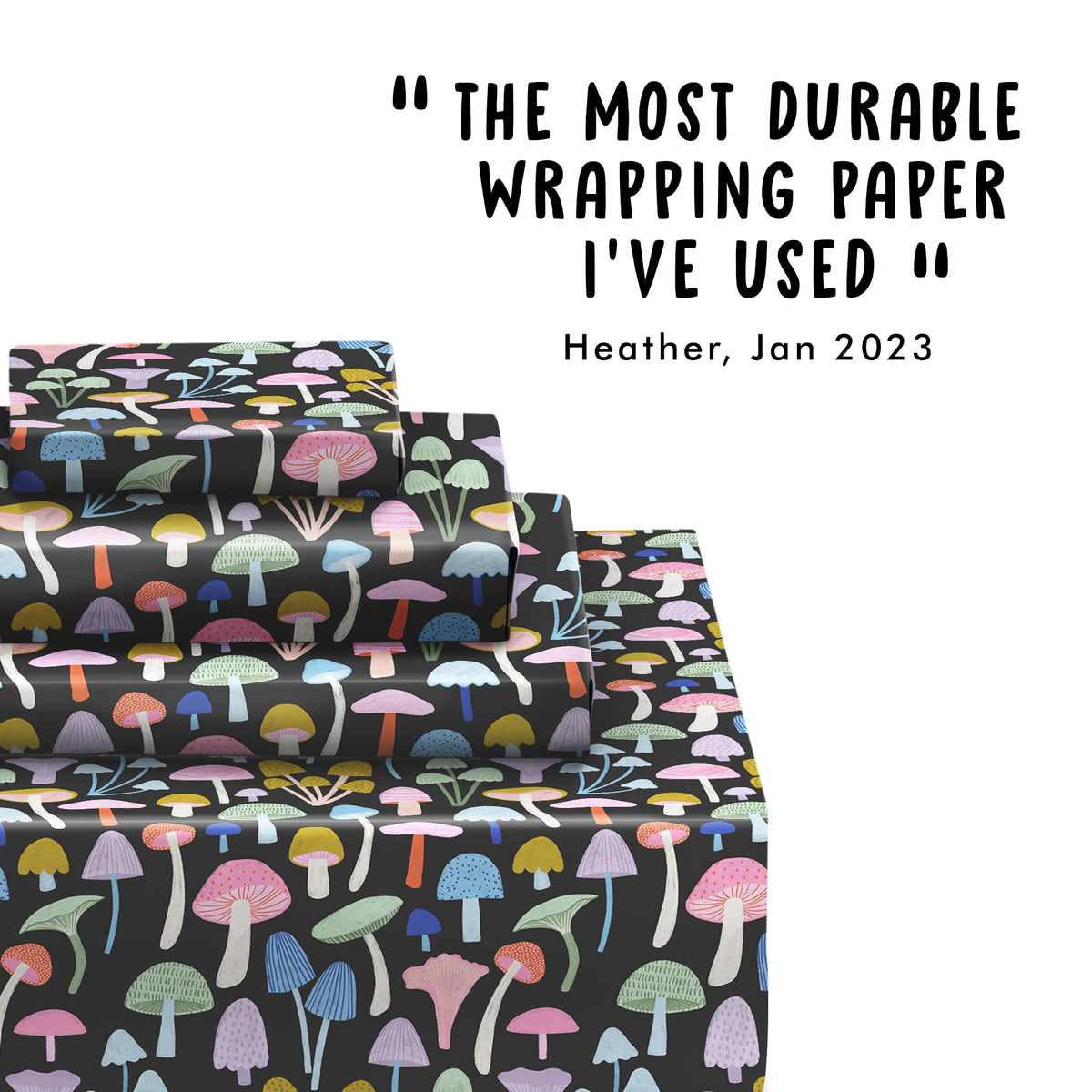 CENTRAL 23 Mushroom Wrapping Paper - 6 Sheets Of Birthday Gift Wrap For Women - Bright Mushrooms On Black Background - Halloween - Comes With Stickers - Recyclable
