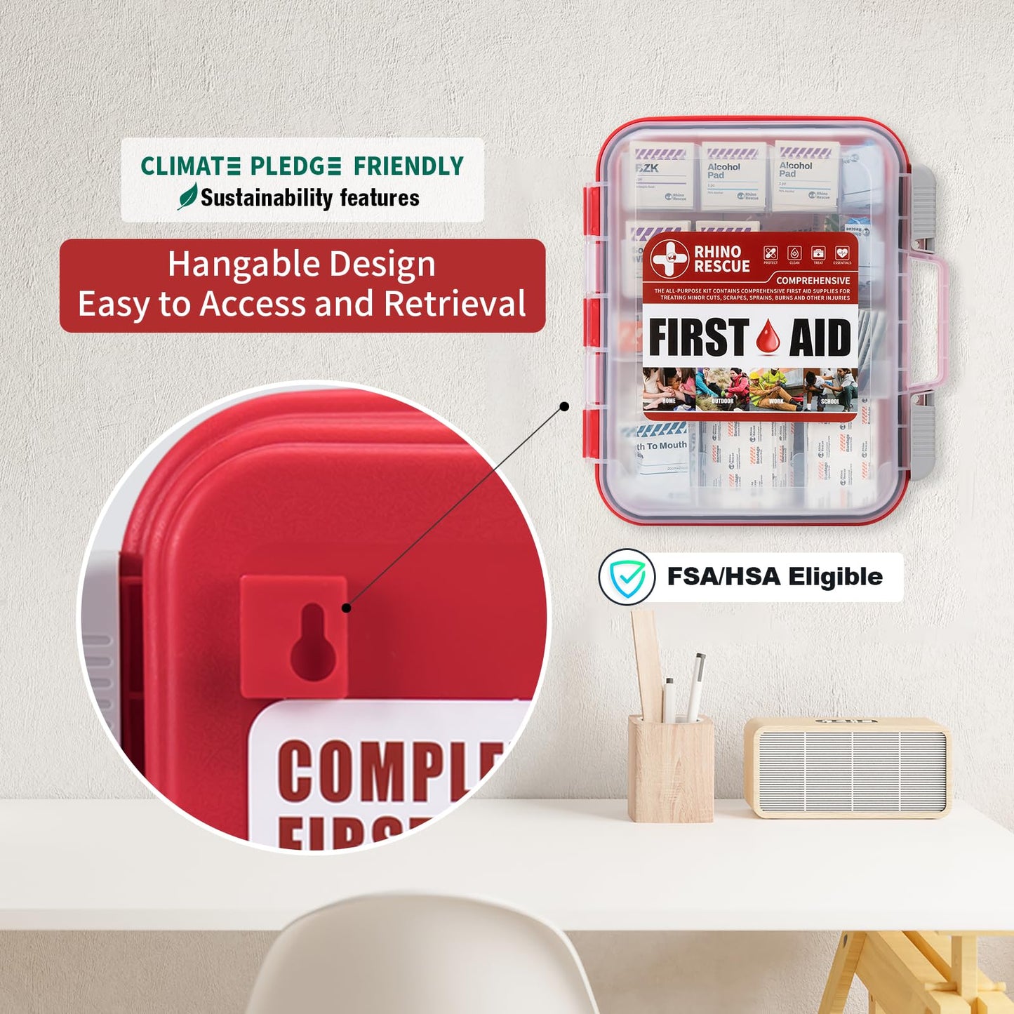 RHINO RESCUE 371 Pieces OSHA All-Purpose First Aid Kit, 100-Person Home & Office Professional Medical Supplies, Ideal for Emergency, School, Business