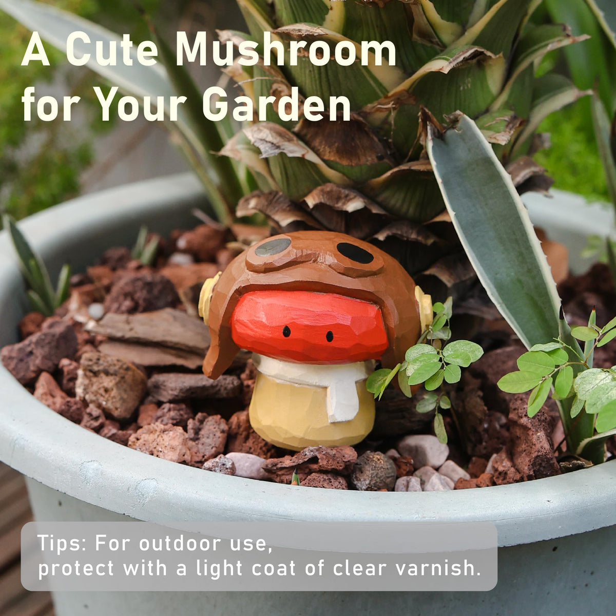 Jottings Handmade Wooden Pilot, Cute Funny Mushroom Figurine Desk Decor