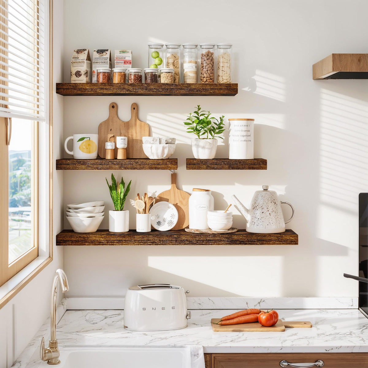 Vivelove Floating Shelves for Wall Mounted, 24 Inch Bathroom Shelves, Display Shelf for Living Room Kitchen Bedroom Office Farmhouse Home Decor, 24" X 9.3" X 1.5" - Set of 2, Rustic Brown