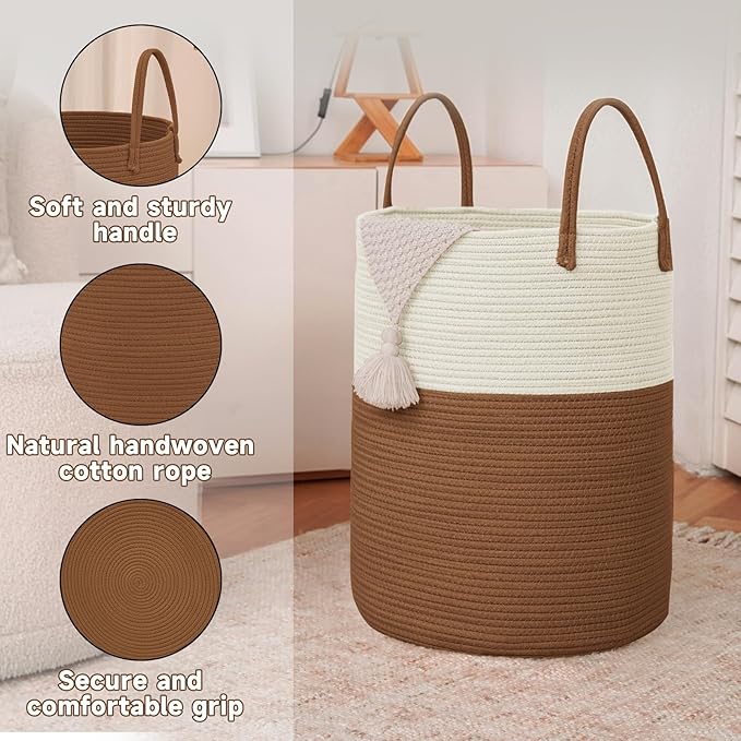 Large Woven Laundry Basket Hamper, 80L Cotton Rope Storage Bin