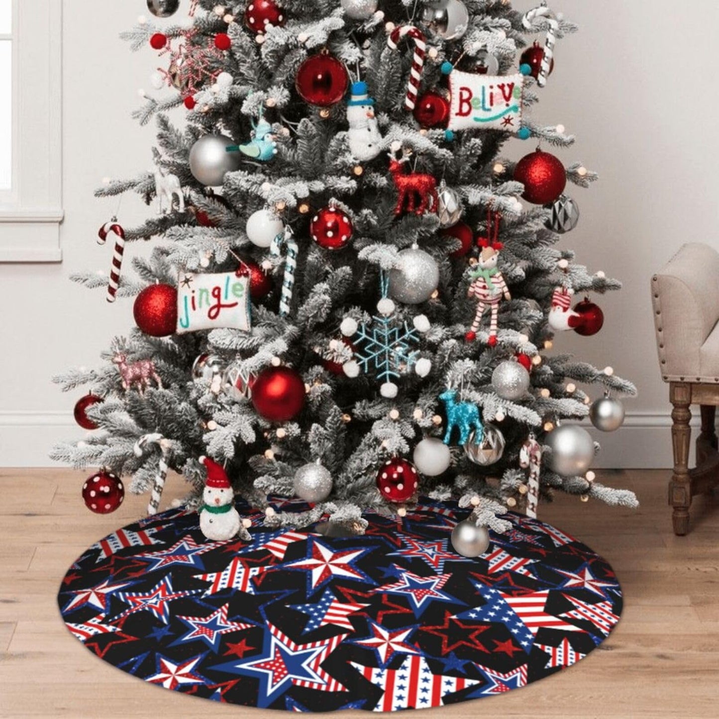 4th of July Patriotics American Veterans Day Christmas Tree Skirt Memorial Day Xmas Tree Mat Halloween Christmas Tree Ornaments Decorations Holiday Party Indoor Outdoor 30"