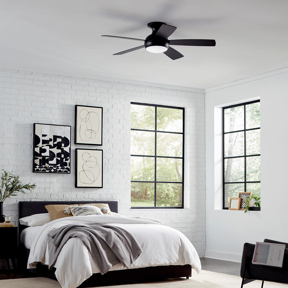 WAC Lighting F-034L-MB Odyssey 44" Hugger Ceiling Fan with LED Lights & Remote, Matte Black